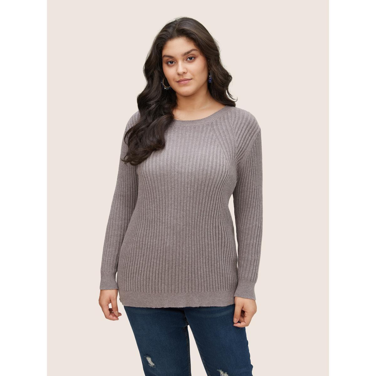 Plus Size Supersoft Essentials Solid Texture Pullover Gray Women Basics Long Sleeve Round Neck Everyday Pullovers BloomChic 28/5X Product Image
