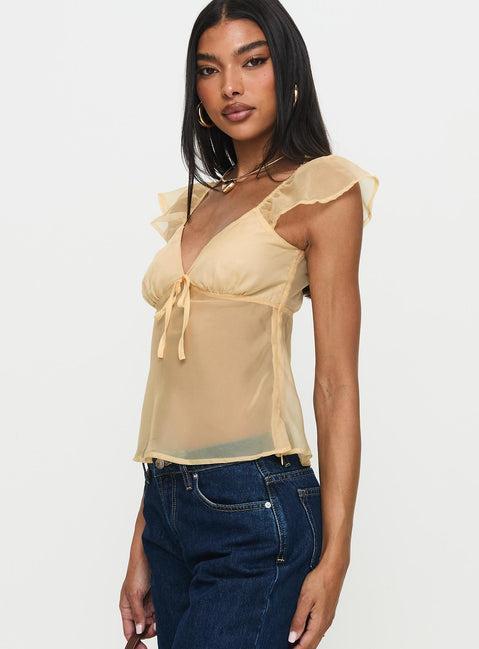 Keysia Cap Sleeve Sheer Top Apricot Product Image
