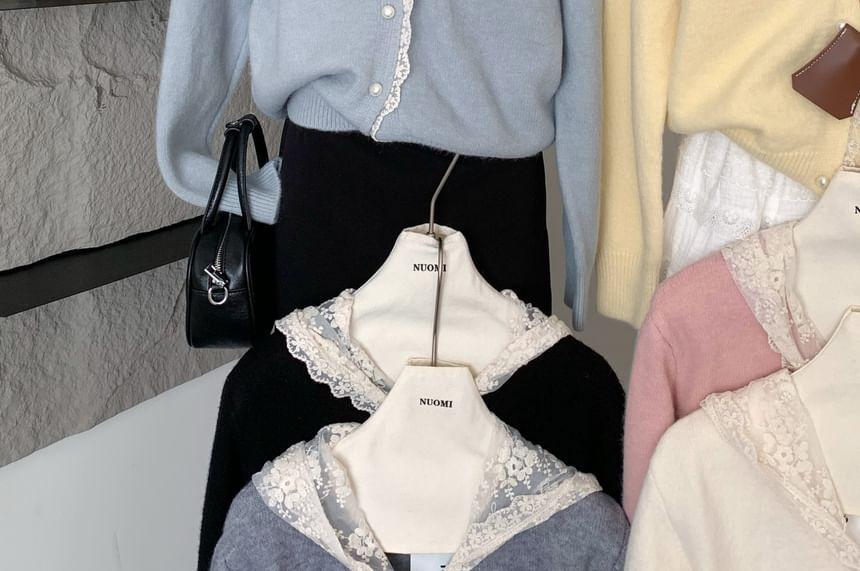 Lace Trim Hooded Plain Cardigan Product Image