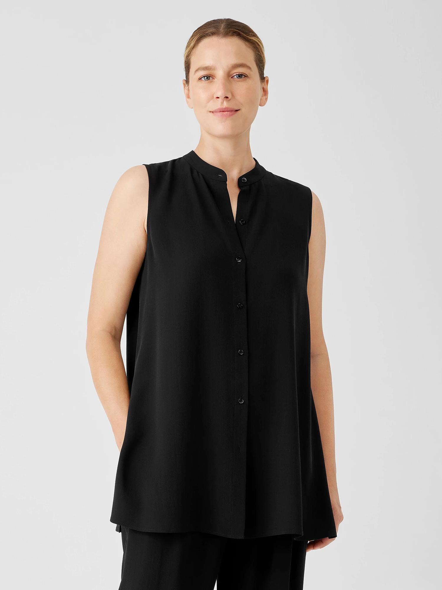 Silk Georgette Crepe Sleeveless Shirt Product Image
