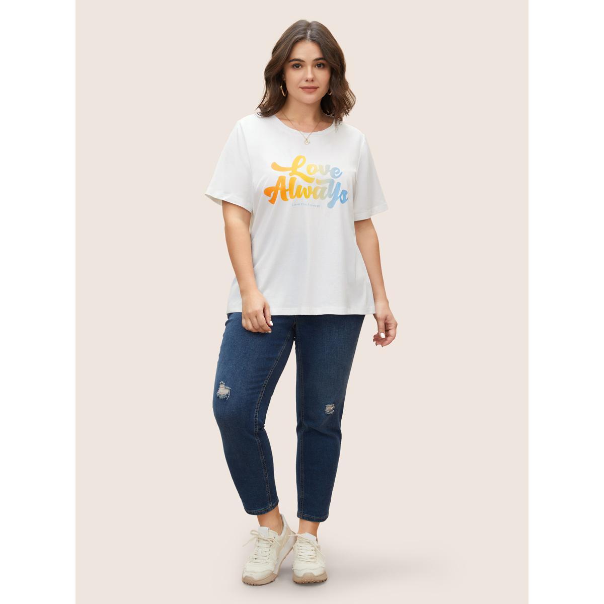 Plus Size Ombre Letter Print Crew Neck T-shirt White Women Casual Contrast Positive slogan Round Neck Everyday T-shirts BloomChic 12/L Product Image