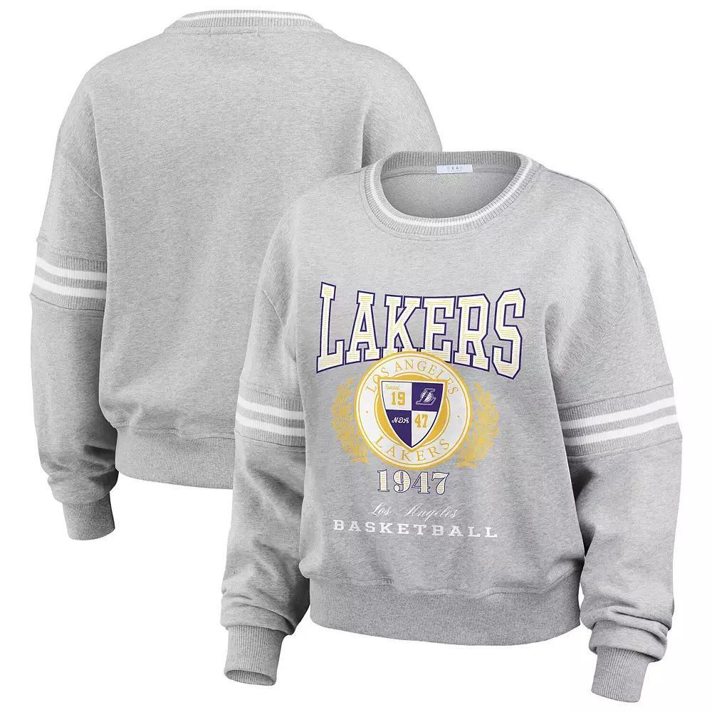 Women's WEAR by Erin Andrews Heather Gray Los Angeles Lakers French Terry Pullover Sweatshirt, Size: XS, Grey Product Image