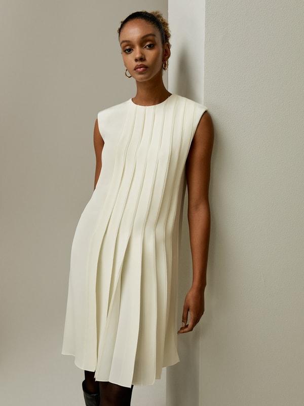 Sleeveless accordion pleated silk dress Product Image