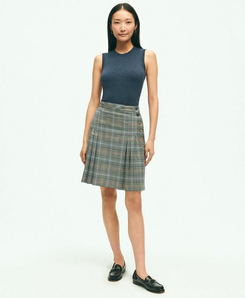 Stretch Wool Prince of Wales A-Line Pleated Skirt Product Image