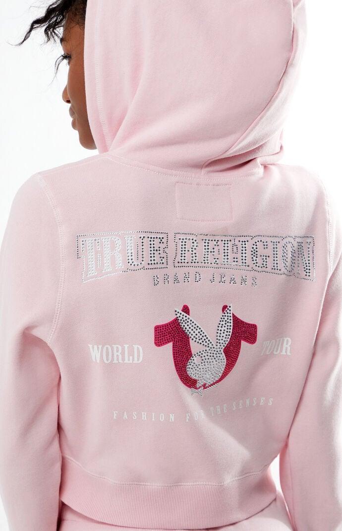 True Religion Women's x Playboy Crystal Shrunken Zip Up Hoodie Product Image