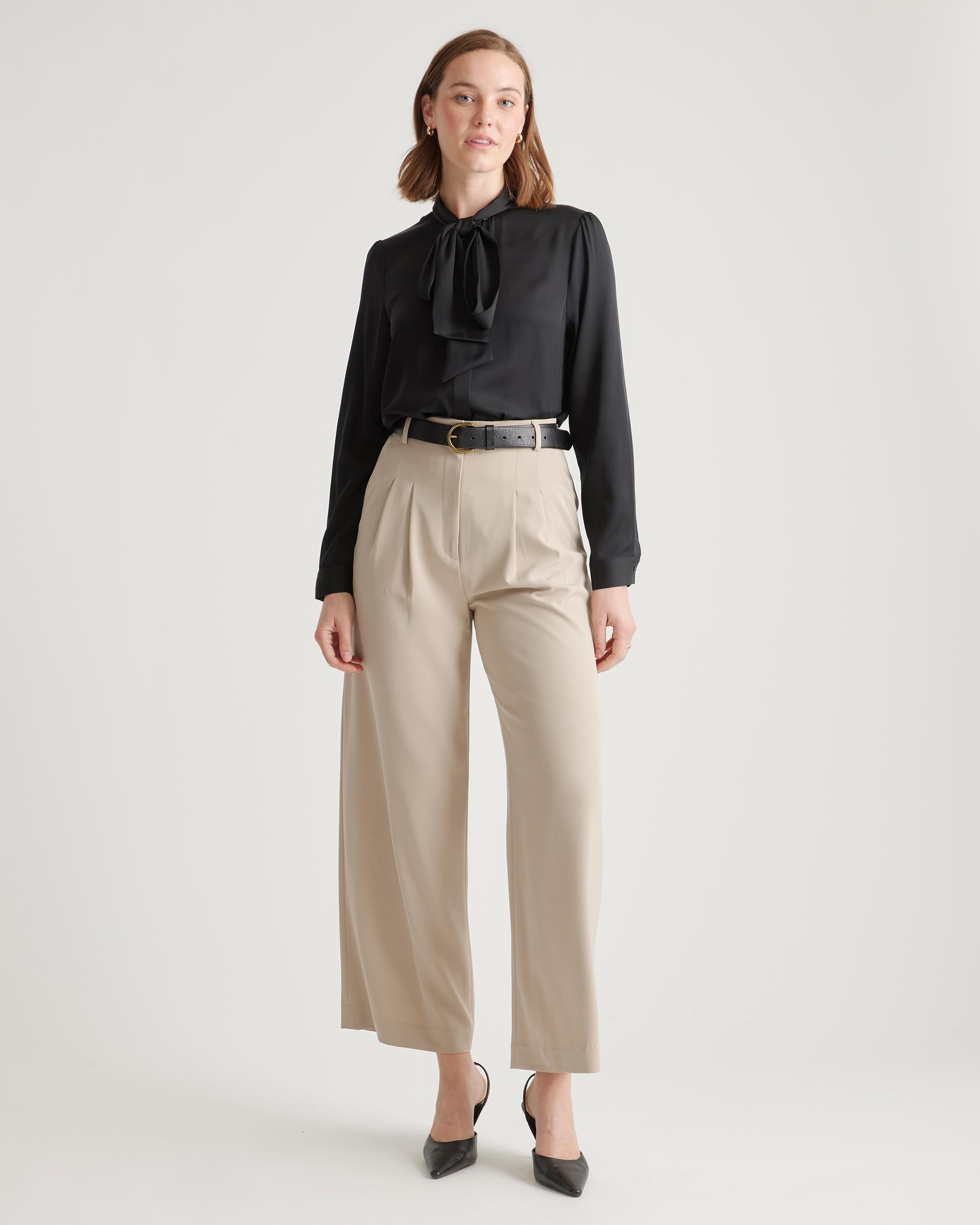 Quince | Women's Washable Stretch Silk Tie Neck Blouse Product Image