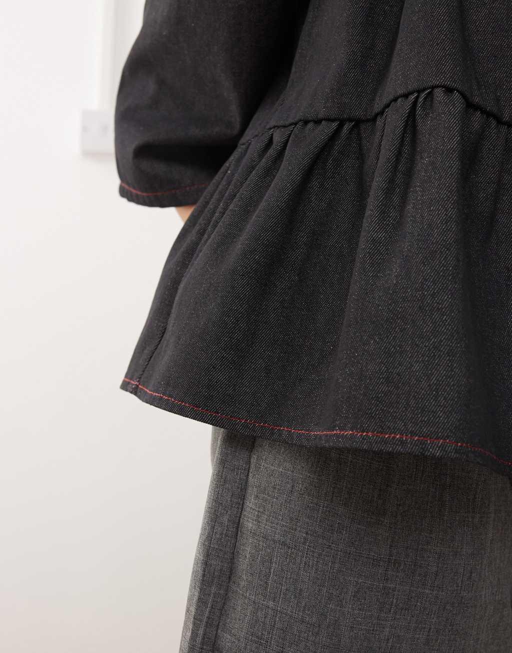 COLLUSION denim balloon sleeve peplum top in rinse wash Product Image