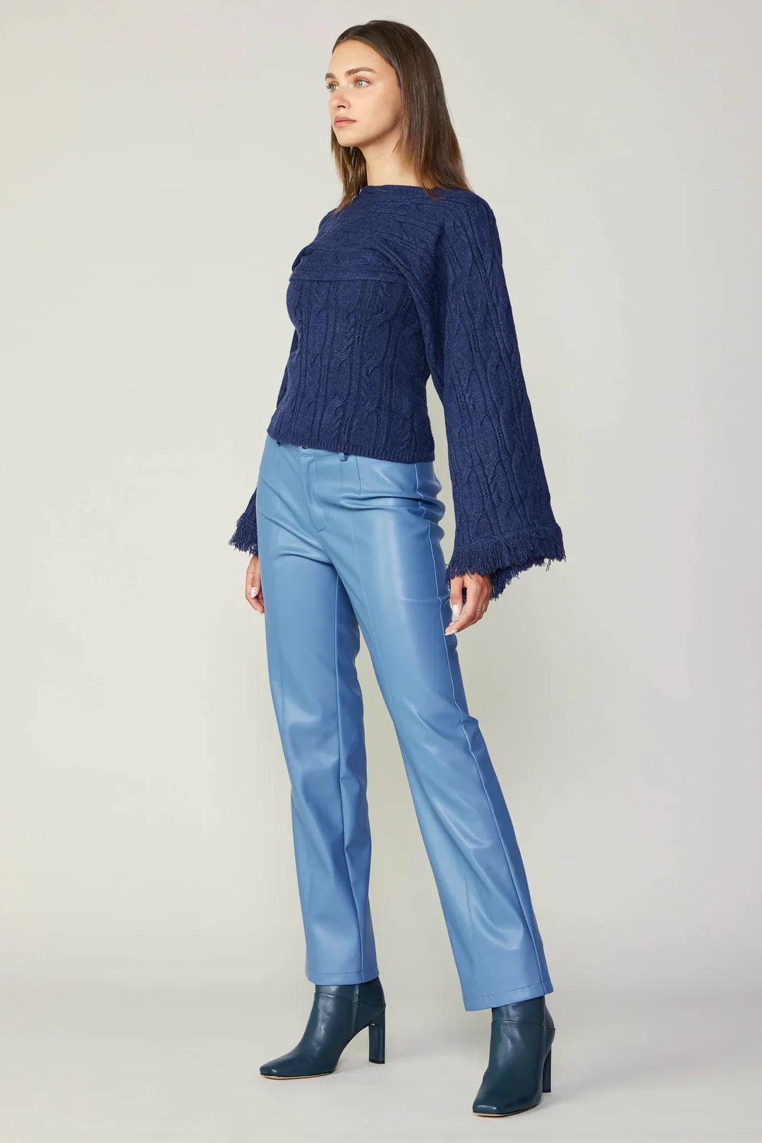 Blue Vegan Leather Straight Pant Product Image