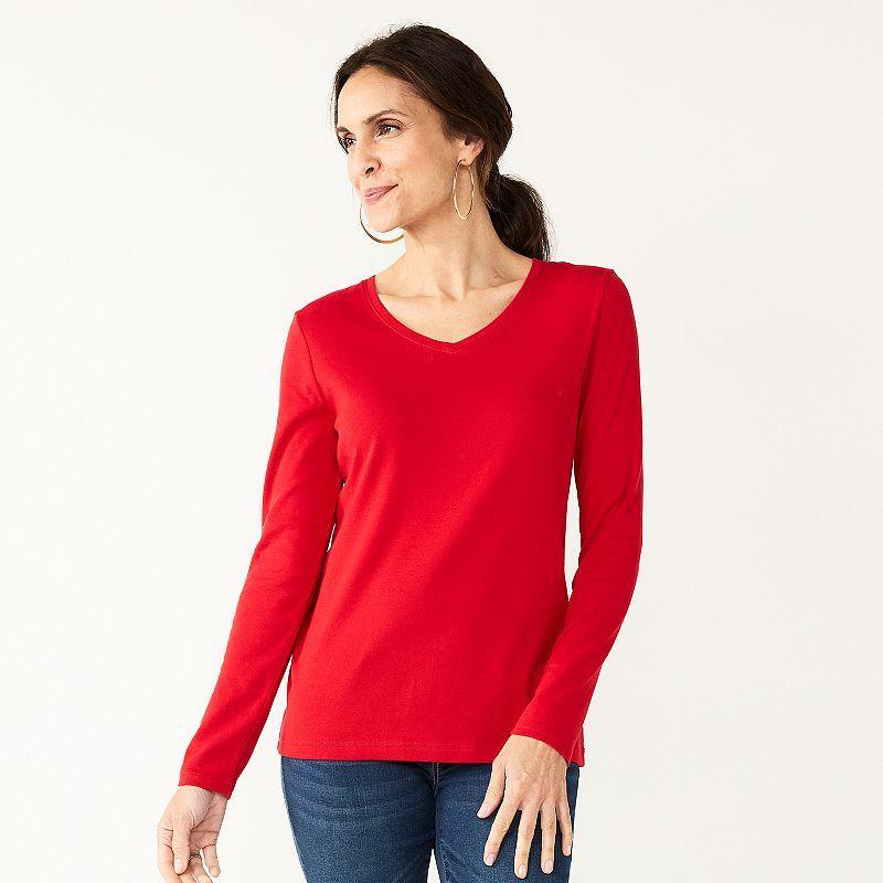 Women's Croft & Barrow® Essential Long Sleeve V-Neck Tee, Size: XL, Black Product Image