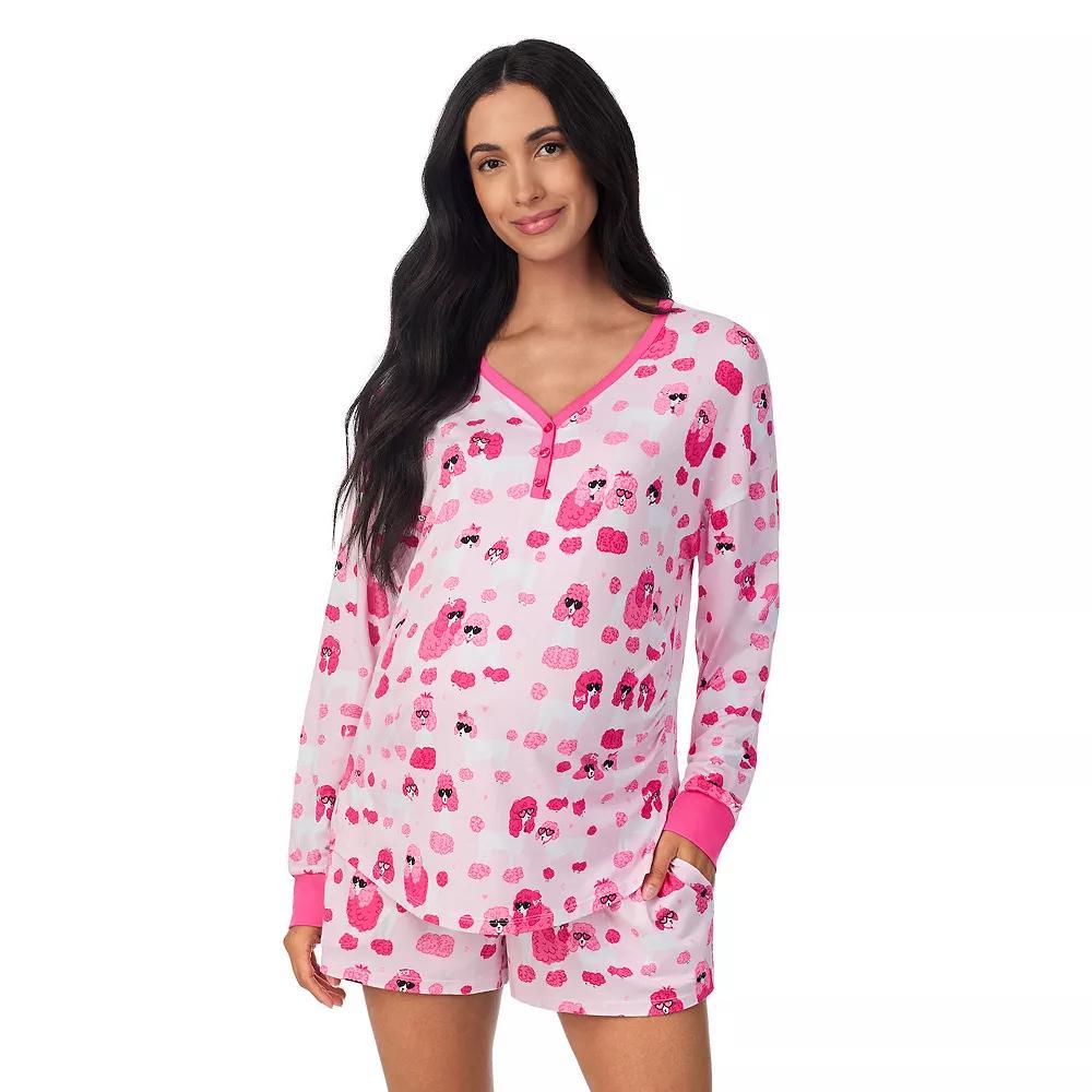 Maternity Beauty Sleep Social Long Sleeve Henley Pajama Top & Pajama Shorts Set, Women's, Size: Small-Mat, Tres Chic Product Image