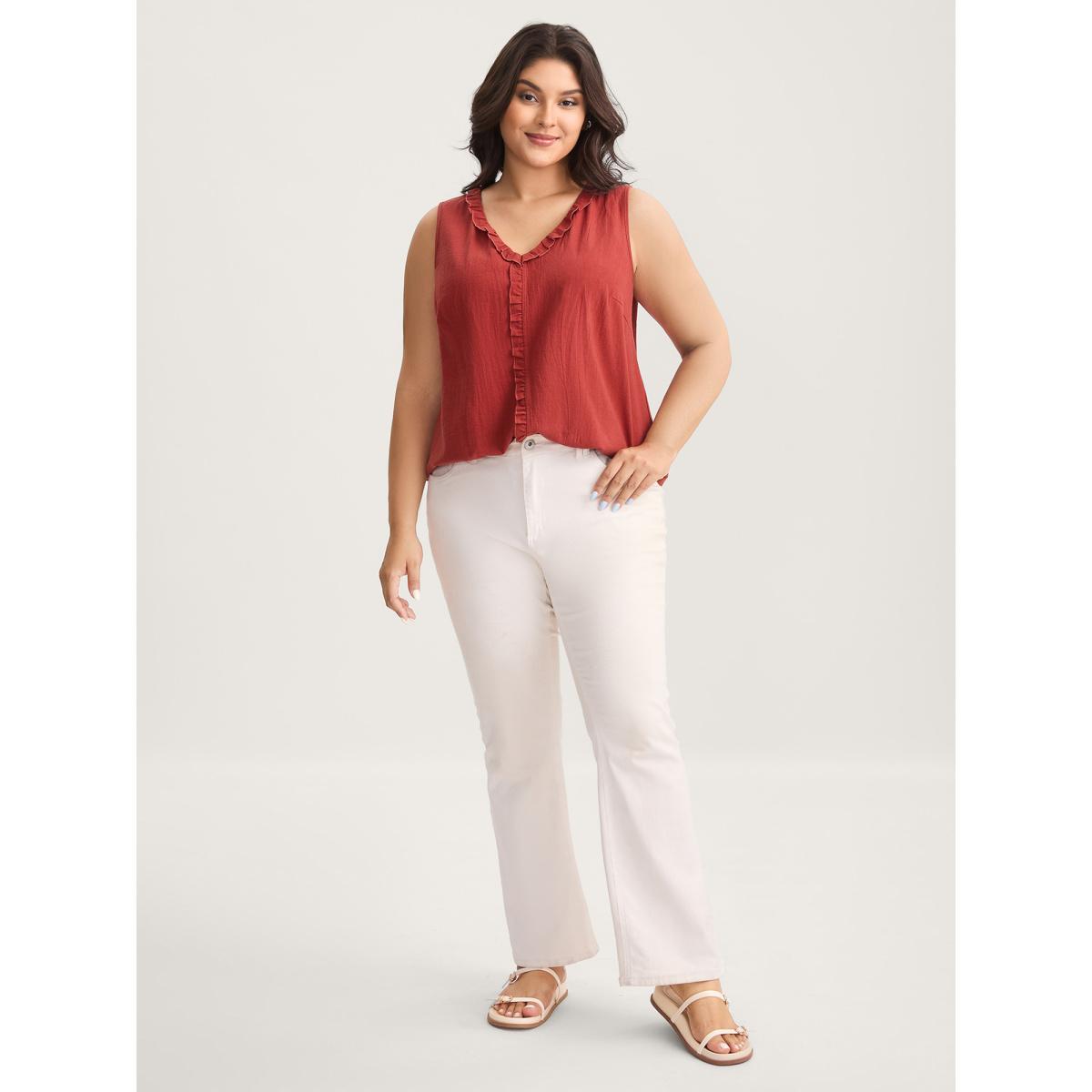Plus Size Cotton Ruffled Edges V-Neck Tank Top Women Scarlet Frill Trim V-neck Everyday-Casual Tank Tops Camis BloomChic 14-16/1X Product Image