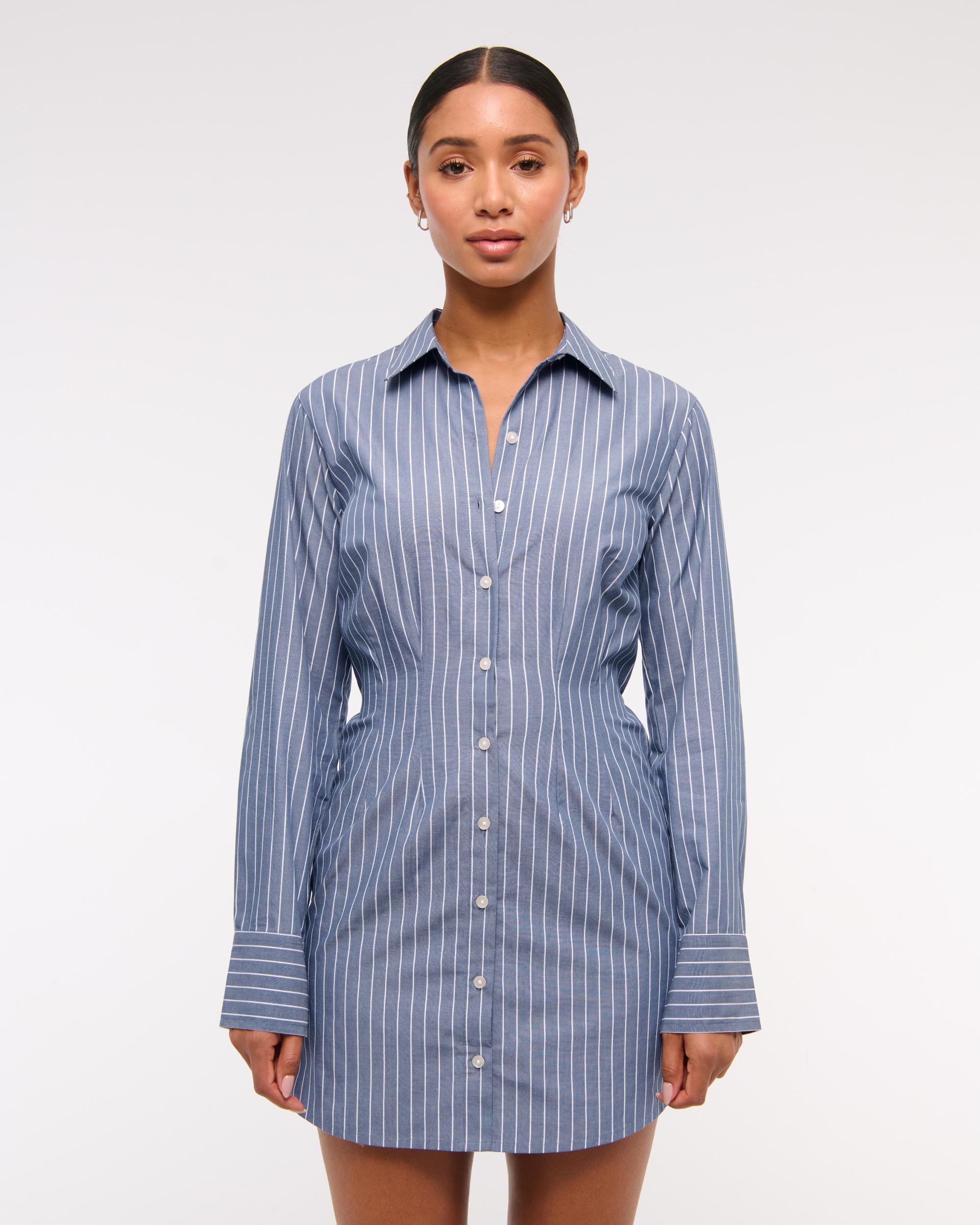Fitted Long-Sleeve Mini Shirt Dress Product Image