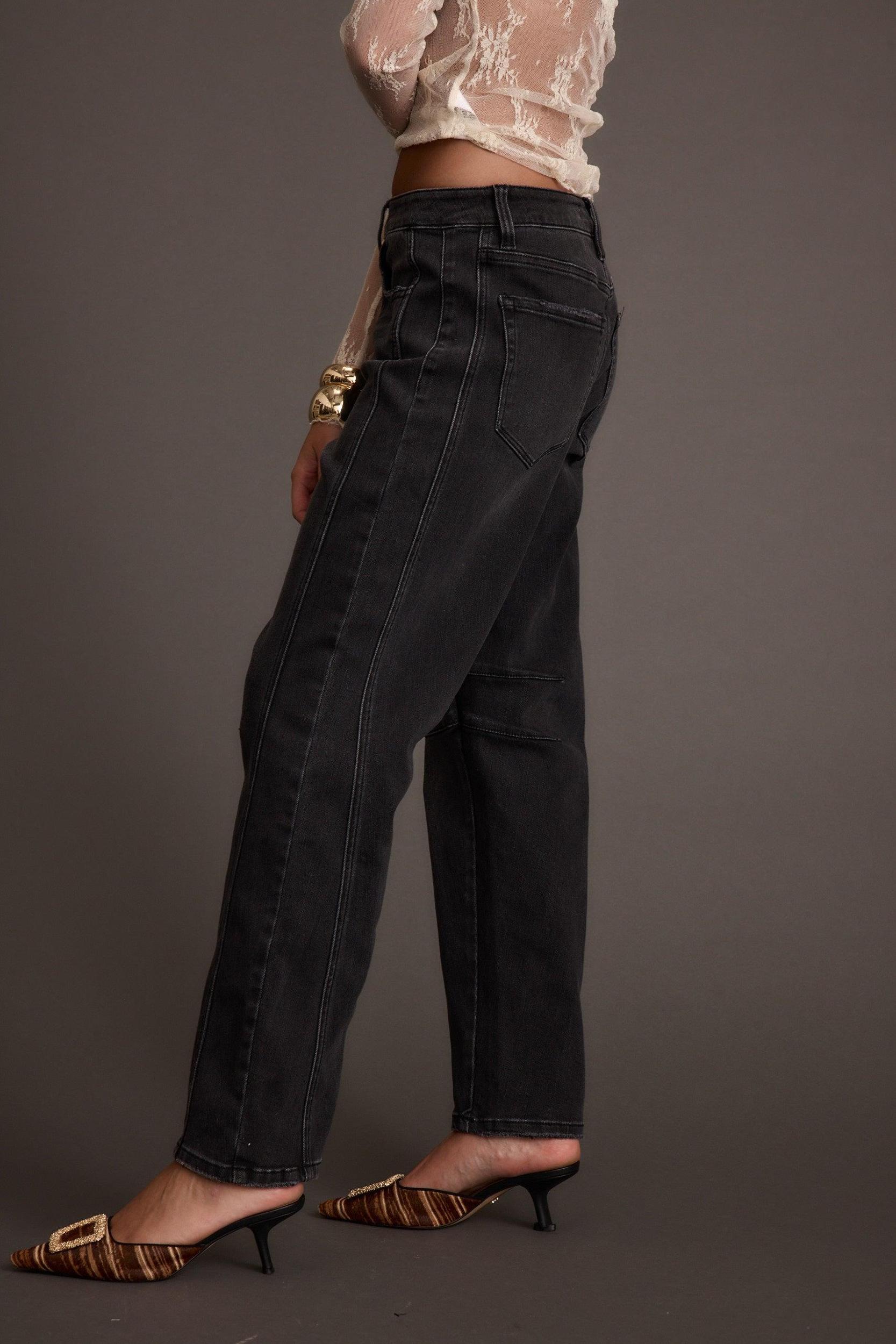 Muse Washed Black Barrel Denim Jeans Product Image