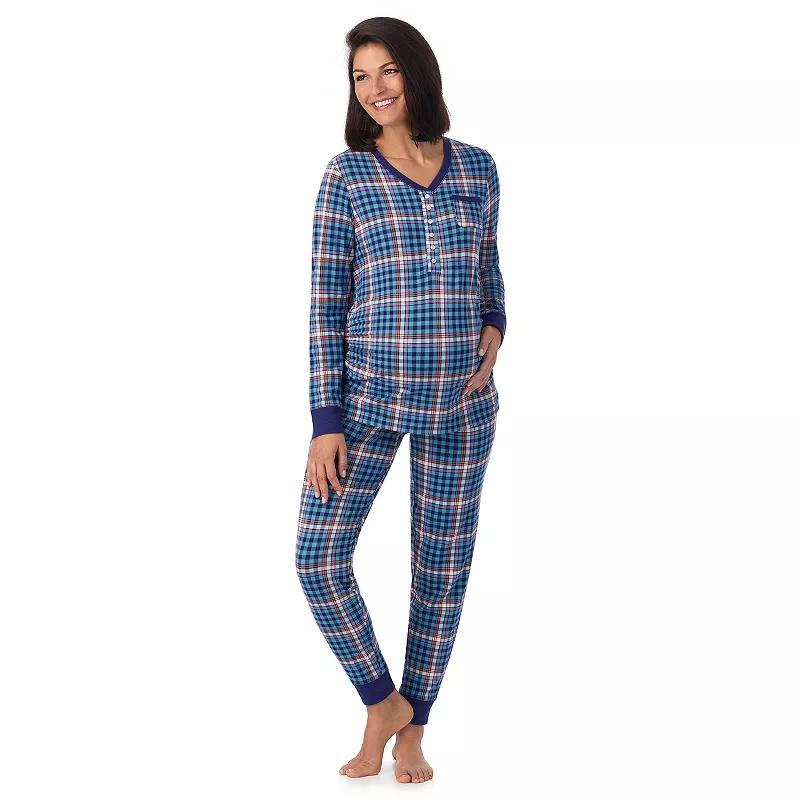 Maternity Cuddl Duds® Cozy Henley Pajama Top & Banded Bottom Pajama Pants Sleep Set, Women's, Size: XS-MAT, Blue Fairisle Product Image