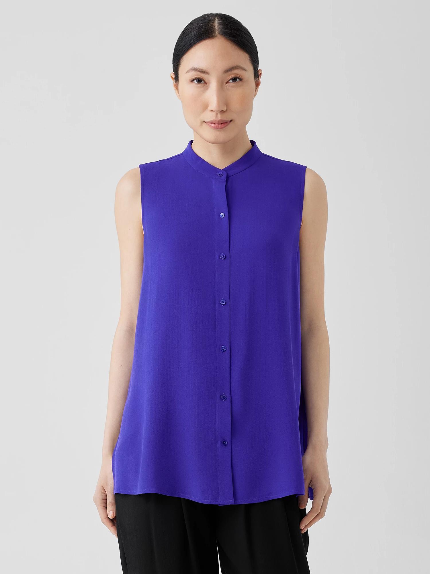 Silk Georgette Crepe Sleeveless Shirt Product Image
