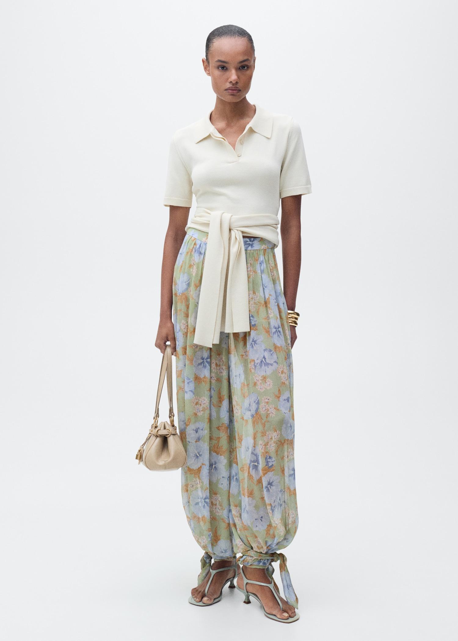 Floral-print balloon pants - Women | MANGO USA Product Image