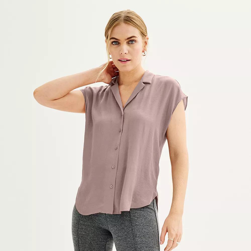 Women's Nine West Short Sleeve Easy Lapel Shirt, Size: Small, Laila Purple Product Image