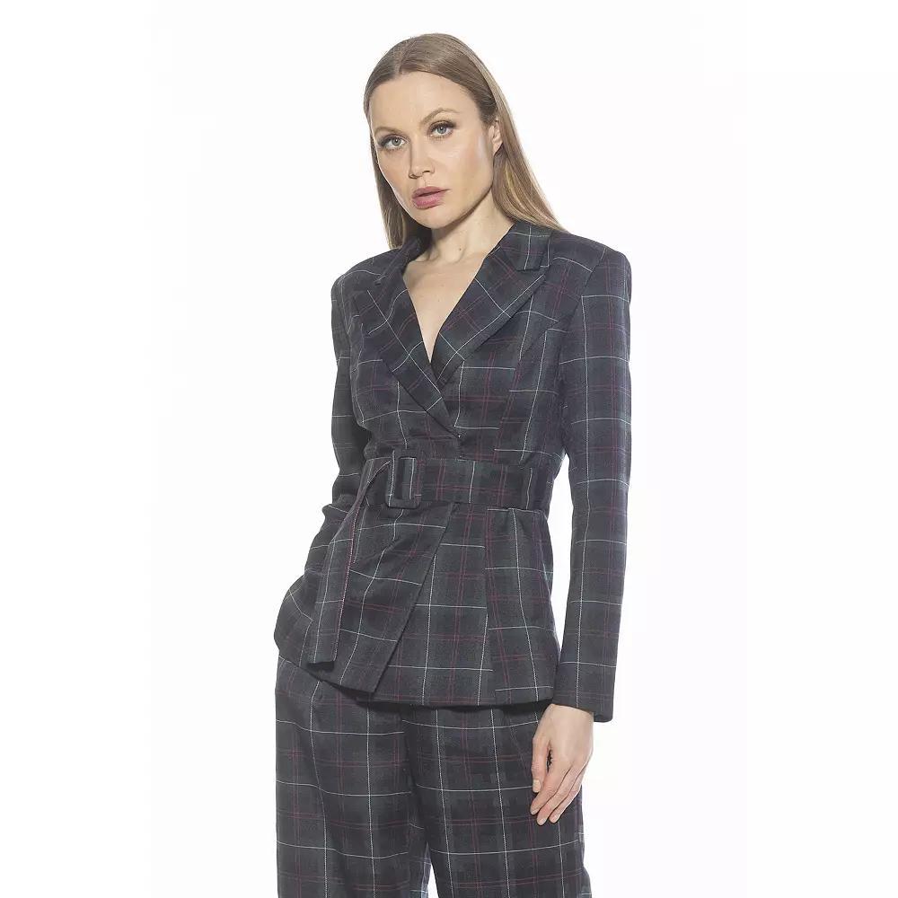 Women's ALEXIA ADMOR Janna Plaid Longline Blazer With Belted Waist, Size: 12, Green Plaid Product Image