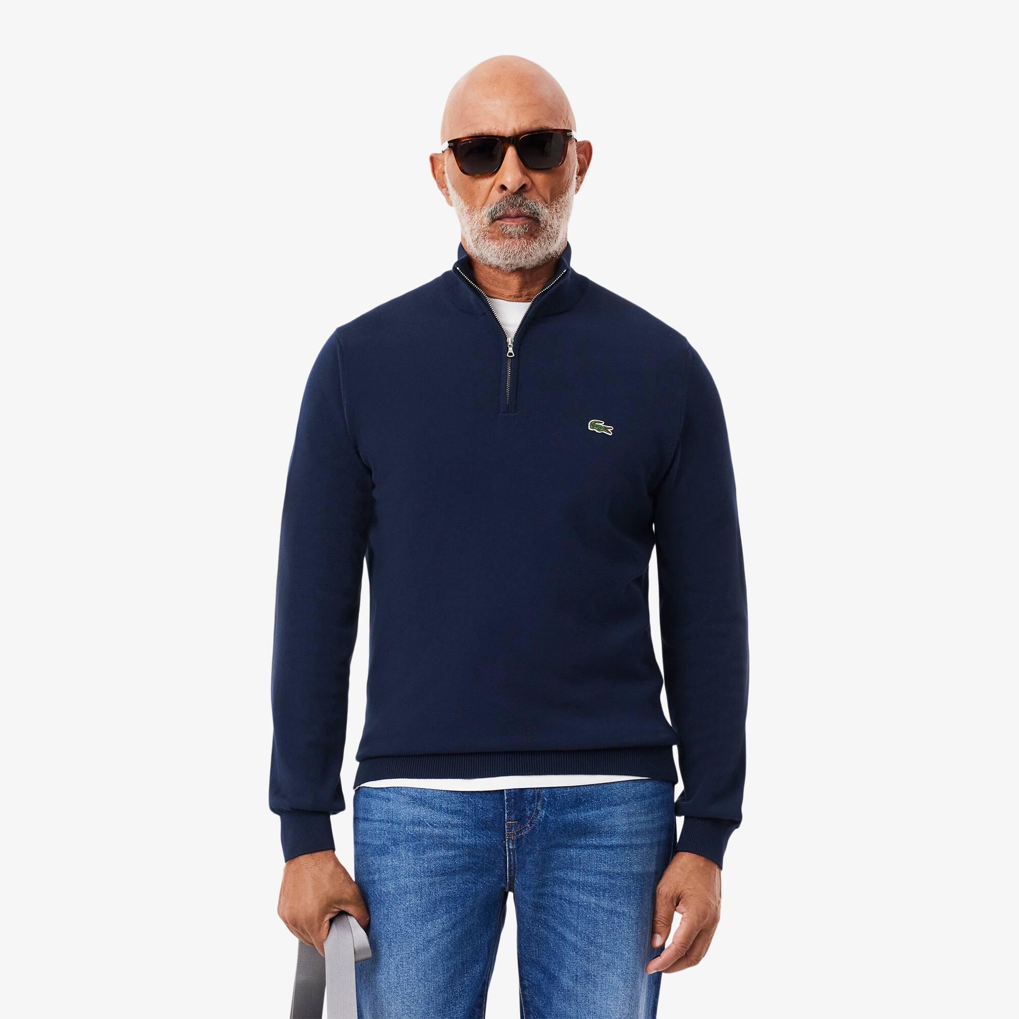 Zipped High Neck Cotton Sweater Product Image