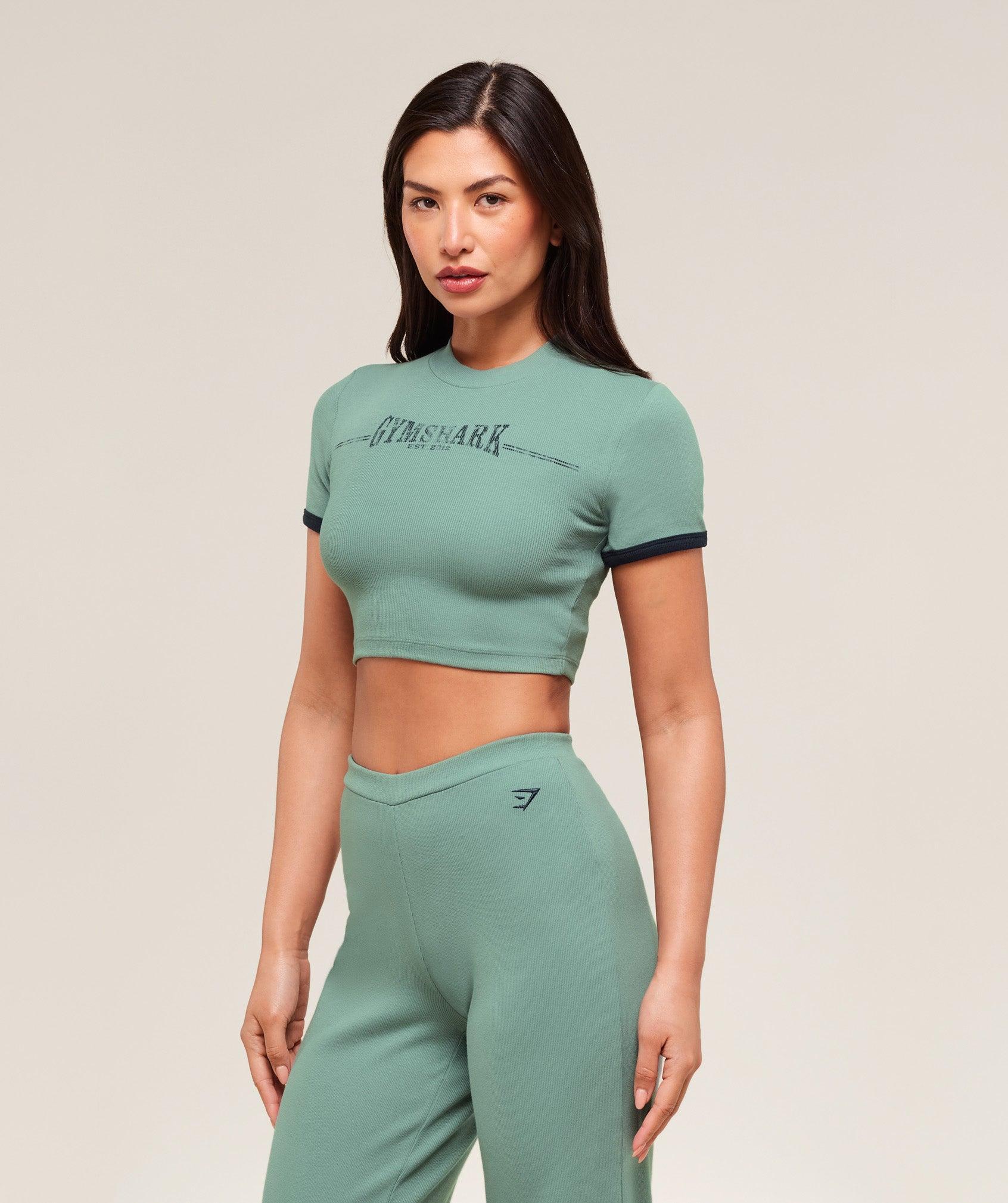 Gymshark Ribbed Cotton Crop Top - Celeste Blue/Heavy Blue Female Product Image