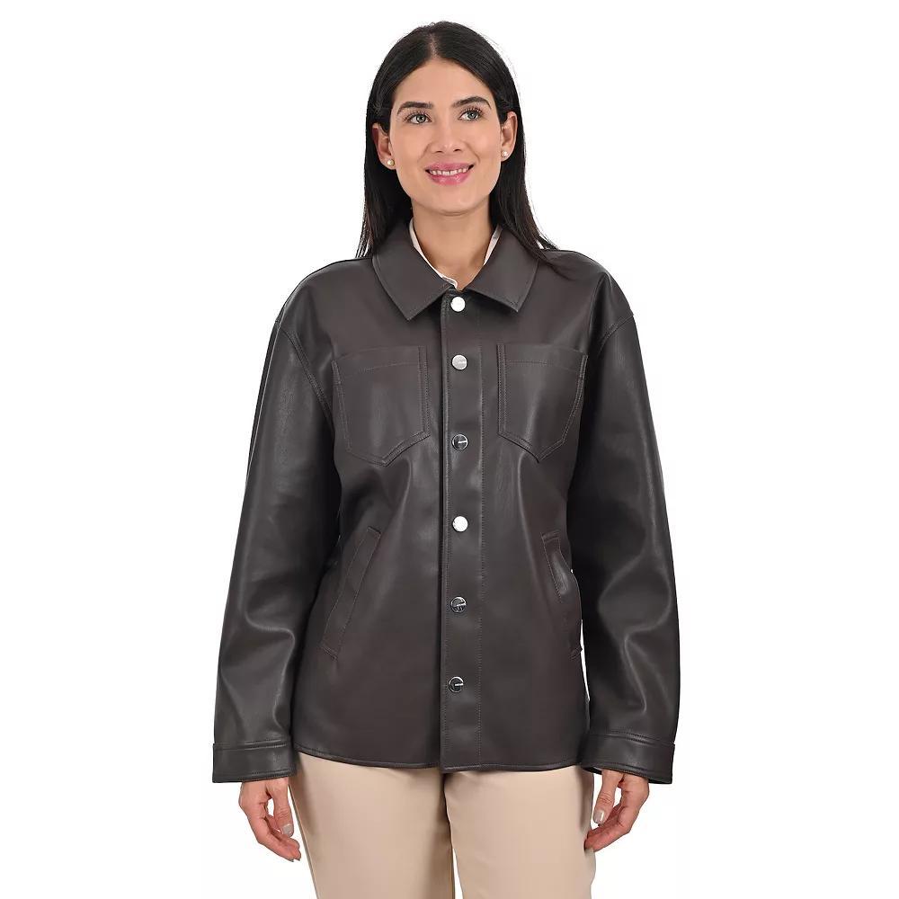 Women's Nine West Faux Leather Shacket, Size: Small, Dark Brown Product Image
