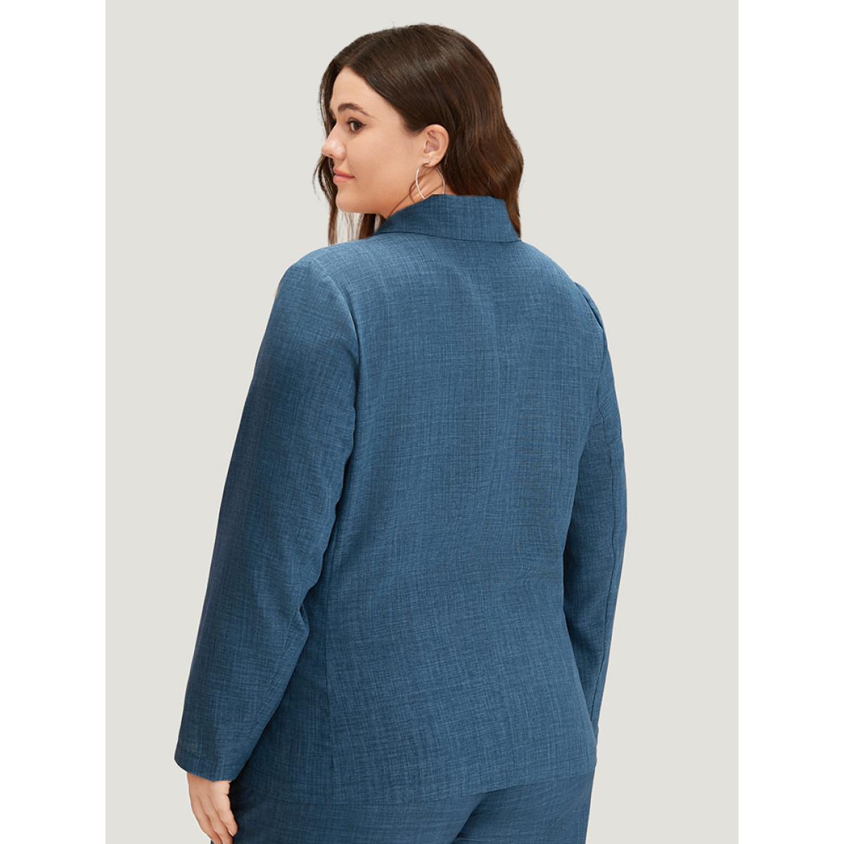 Plus Size Solid Double Breasted Suit Collar Flap Pocket Blazer Indigo Women Work Plain Texture Sleeve Long Sleeve Suit Collar 26/4X Pocket At the Office Blazers BloomChic Product Image