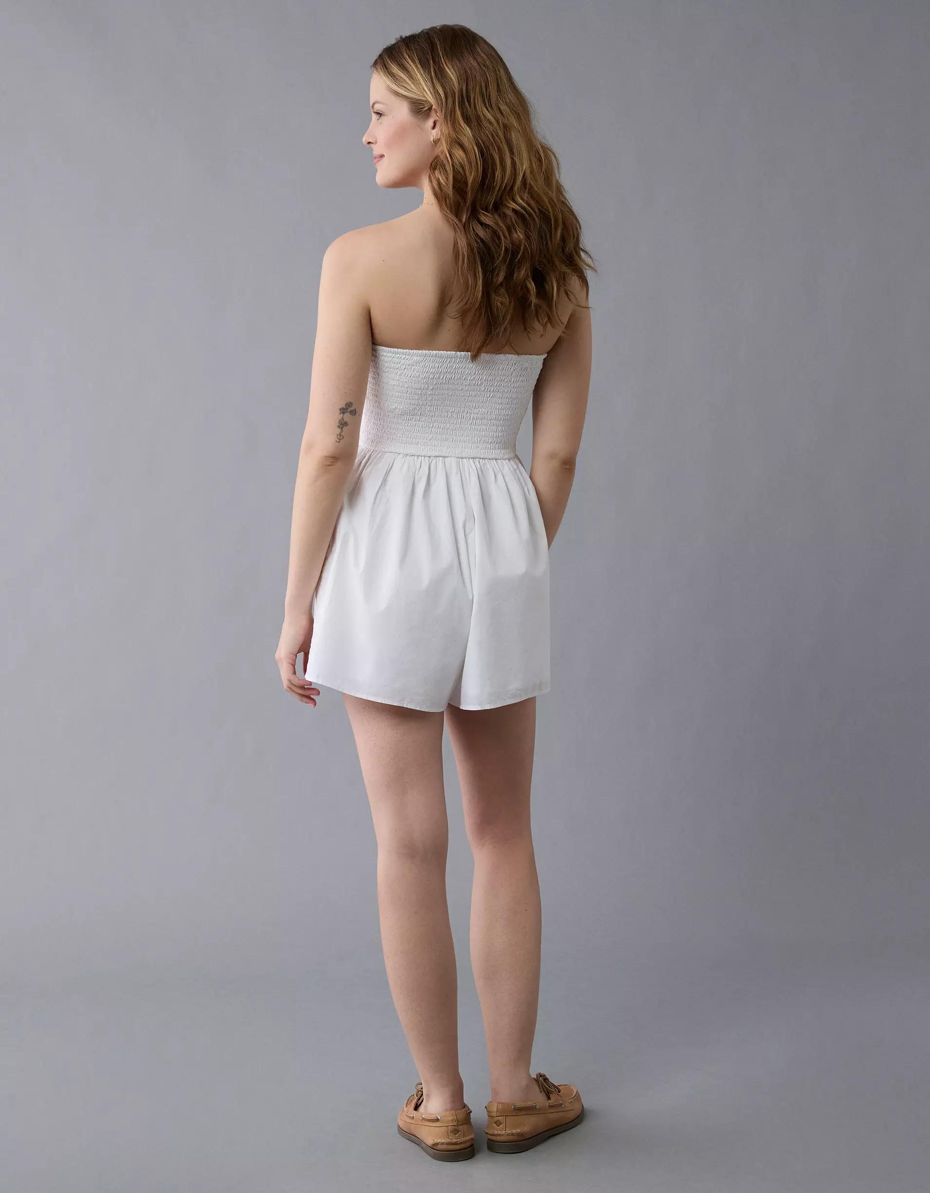 AE Strapless Ruched Bodice Romper Product Image