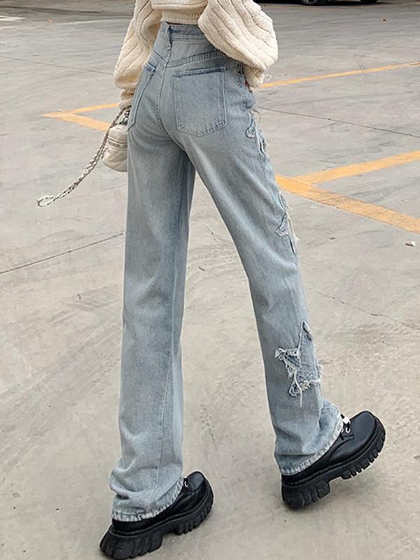 Vintage Distressed Star Patch Boyfriend Jeans Product Image