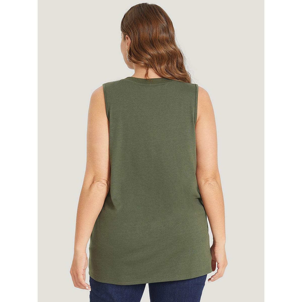 Plus Size Rose & Letter Print Button Up Graphic Tank Top Women ArmyGreen Casual Button Dailywear Tank Tops Camis BloomChic 18-20/2X Product Image
