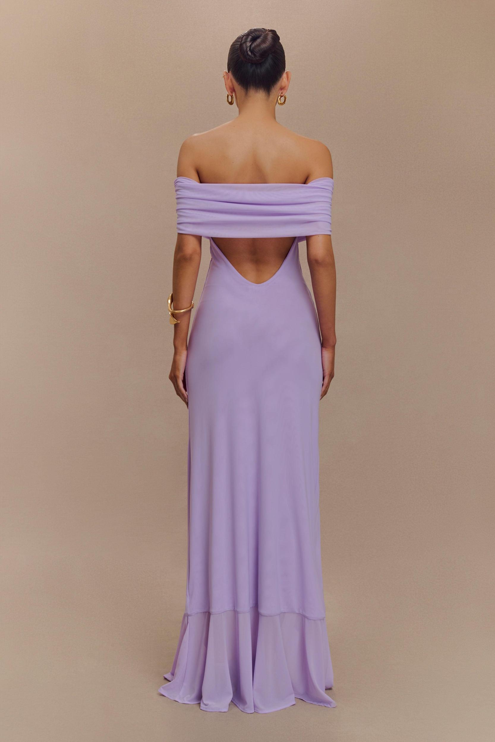 Audrey Off Shoulder Mesh Maxi Dress - Lilac Product Image