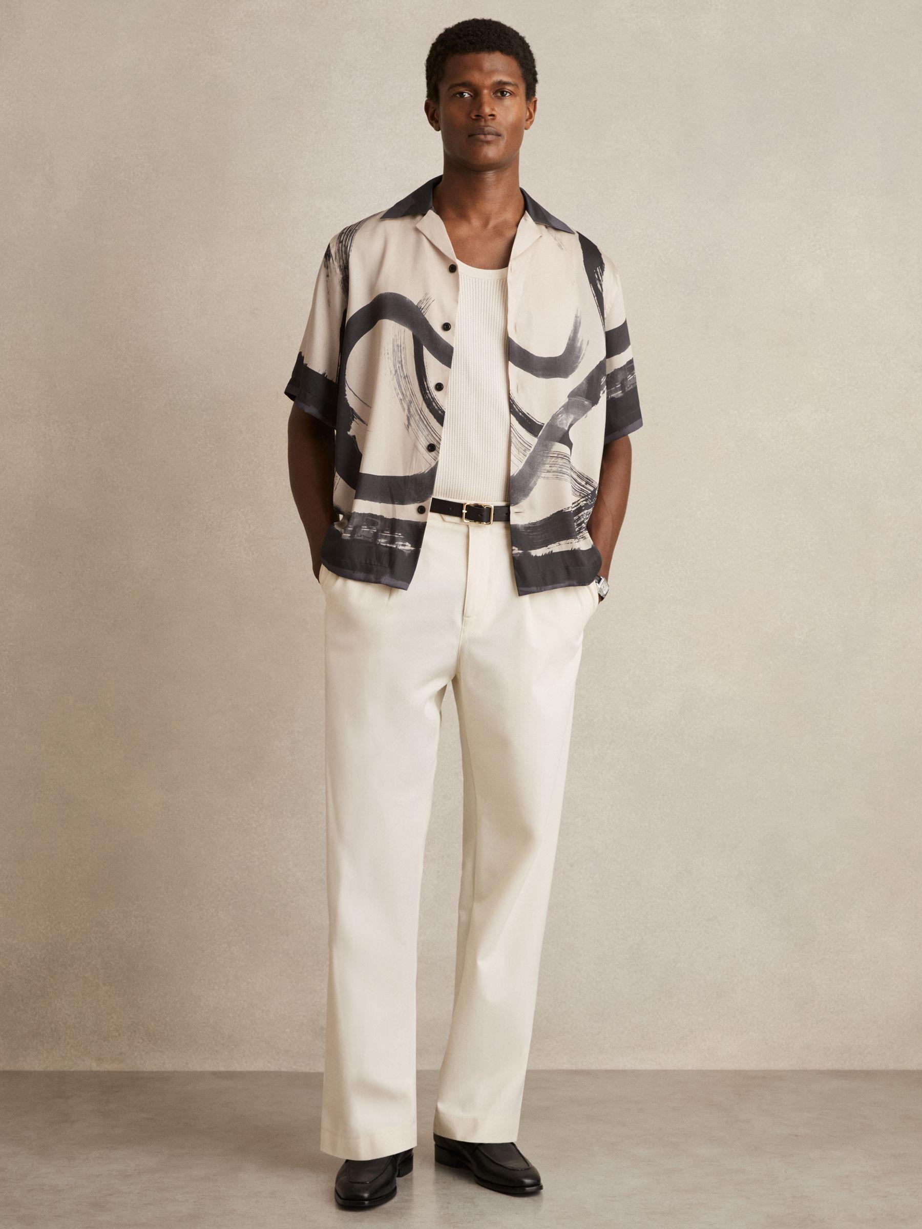 Brushstroke-Print Cuban-Collar Shirt in Charcoal Grey/Off White Product Image