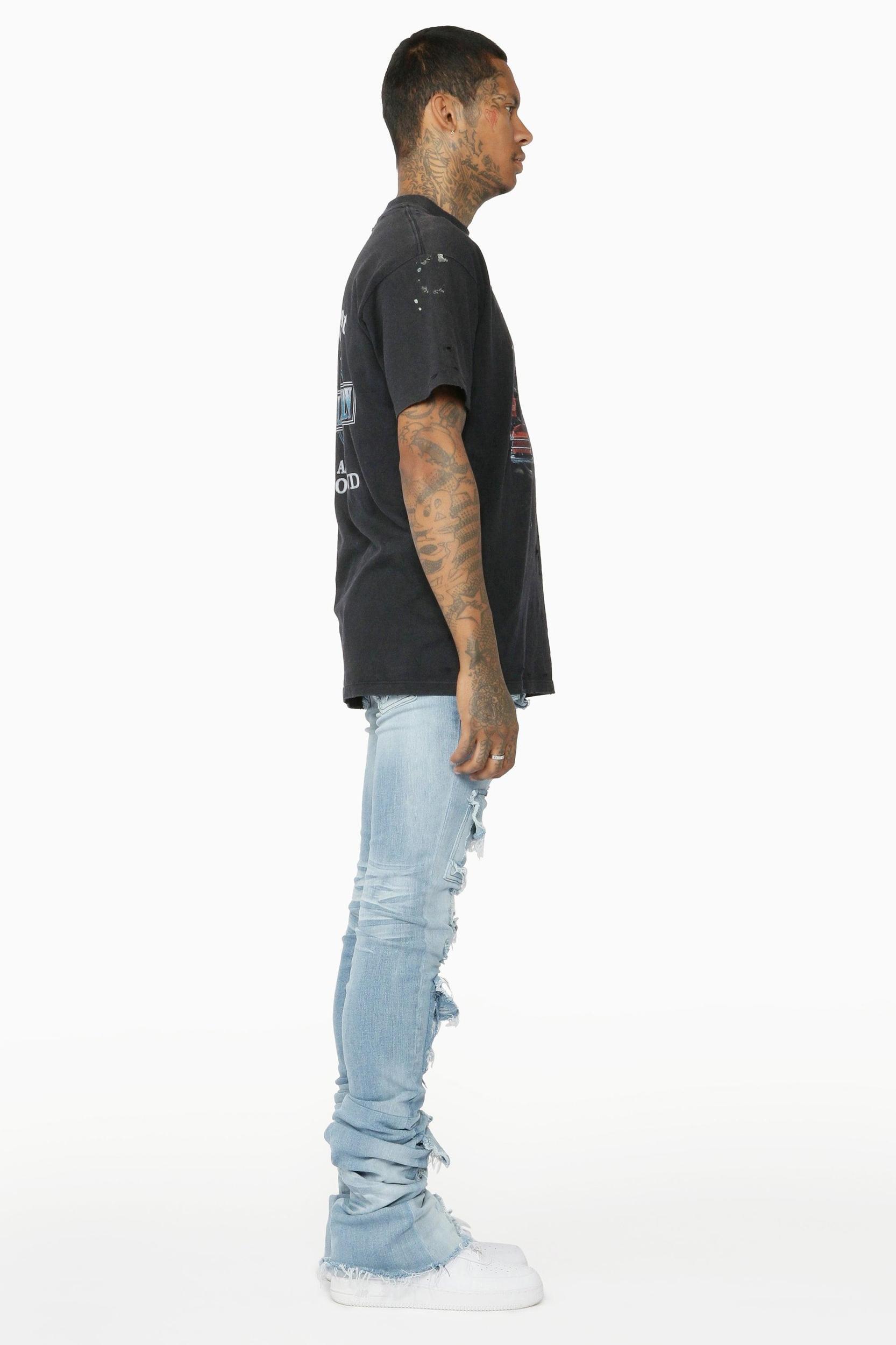 Pooja Blue Super Stacked Flare Jean Male Product Image