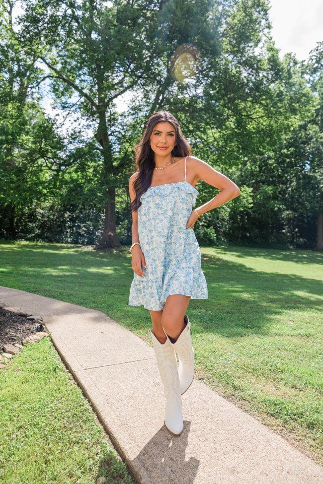 Dear Diary Blue and Ivory Vintage Floral Shift Dress FINAL SALE Product Image