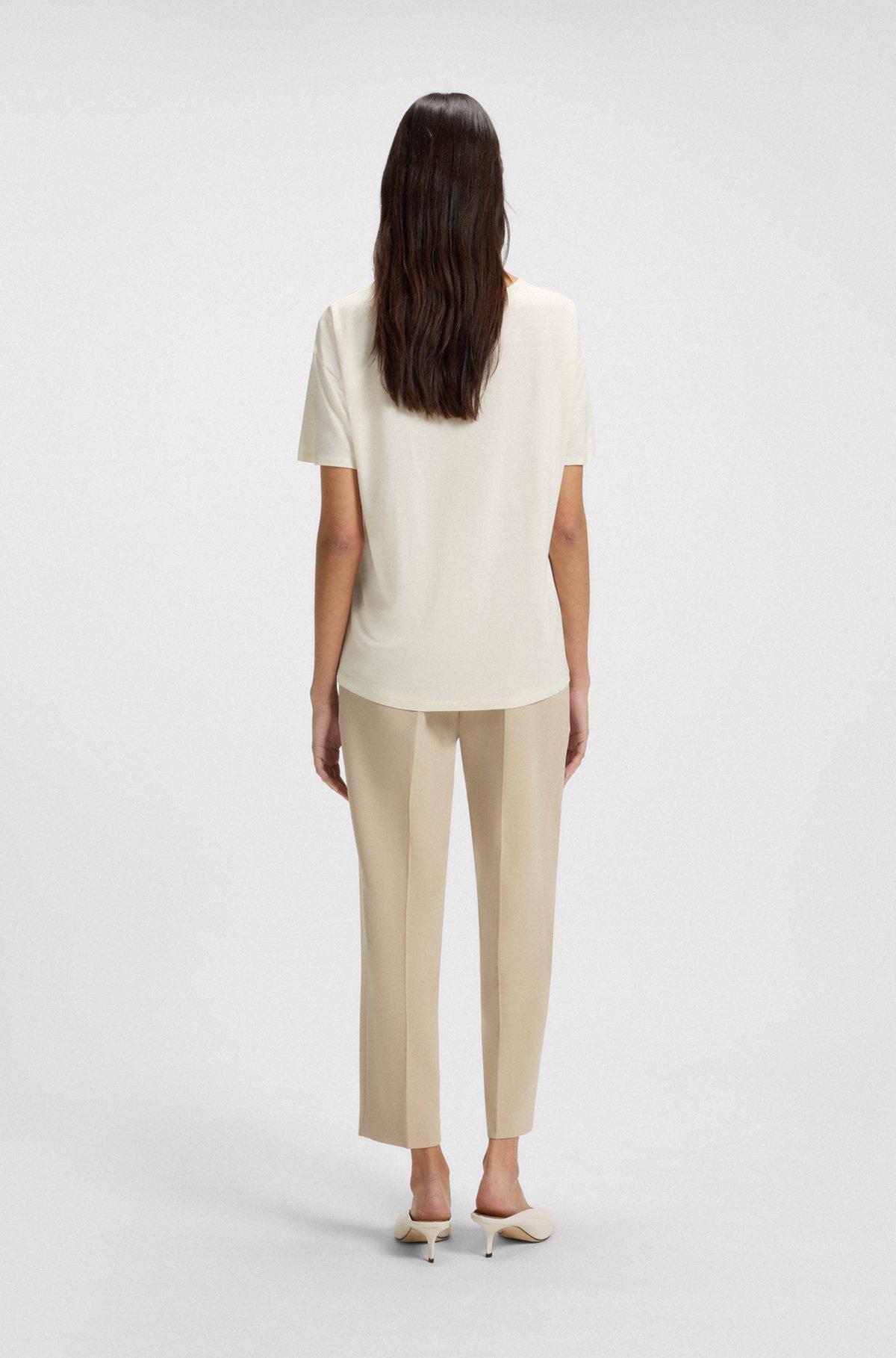 BOSS - Regular-fit jersey top with stretch-silk front - White Product Image