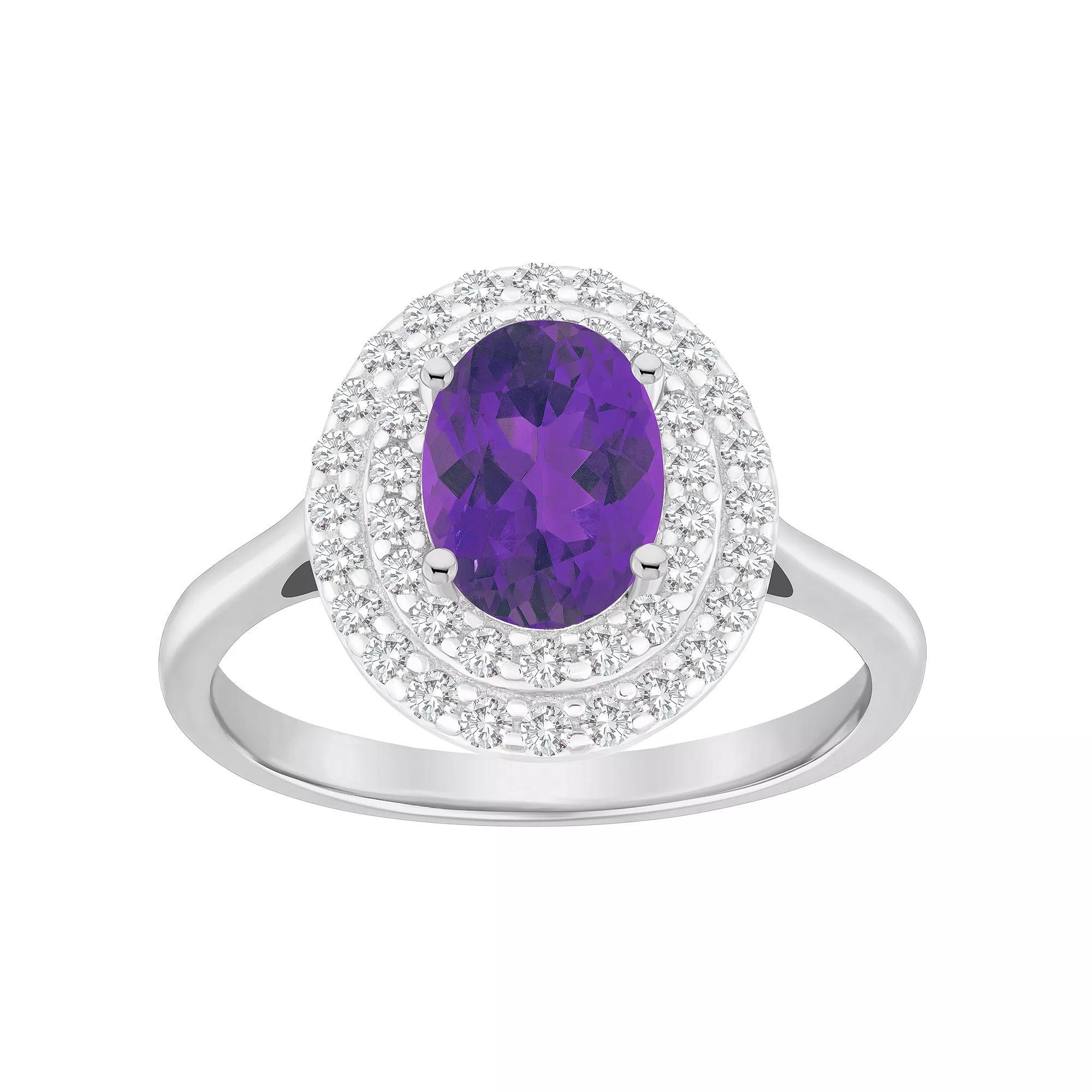Celebration Gems Sterling Silver Oval-Cut Swiss Blue Topaz & White Topaz Double Halo Ring, Women's, Size: 9 Product Image