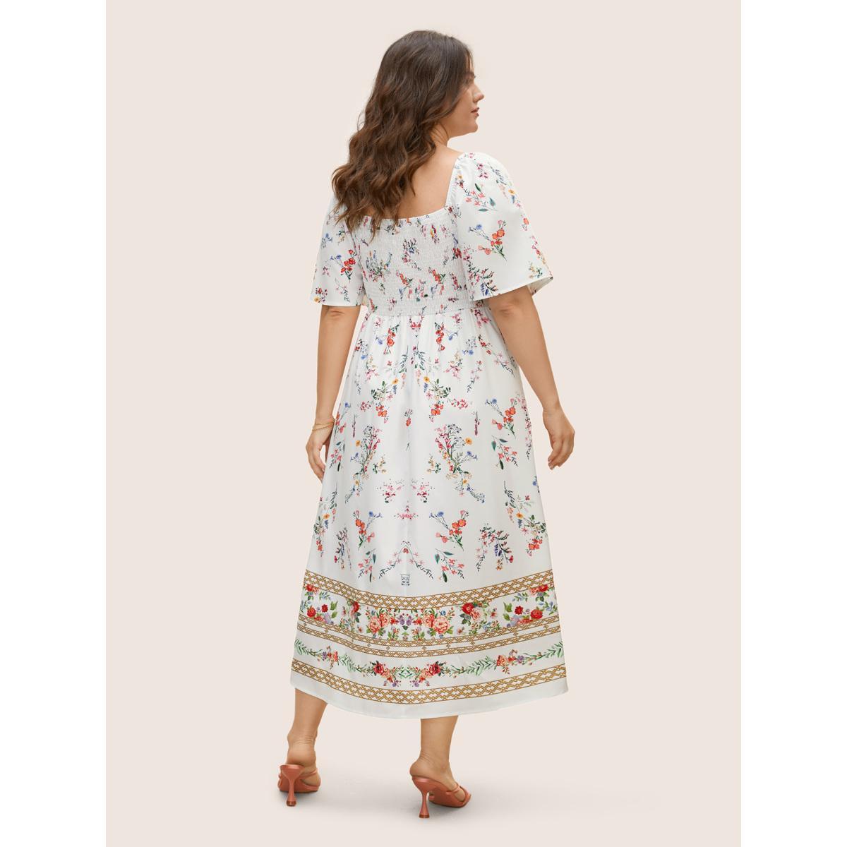 Plus Size Heart Neckline Floral Print Tie Knot Dress Originalwhite Women Elegant Tie knot Heart neckline Half Sleeve Curvy BloomChic 18-20/2X Product Image