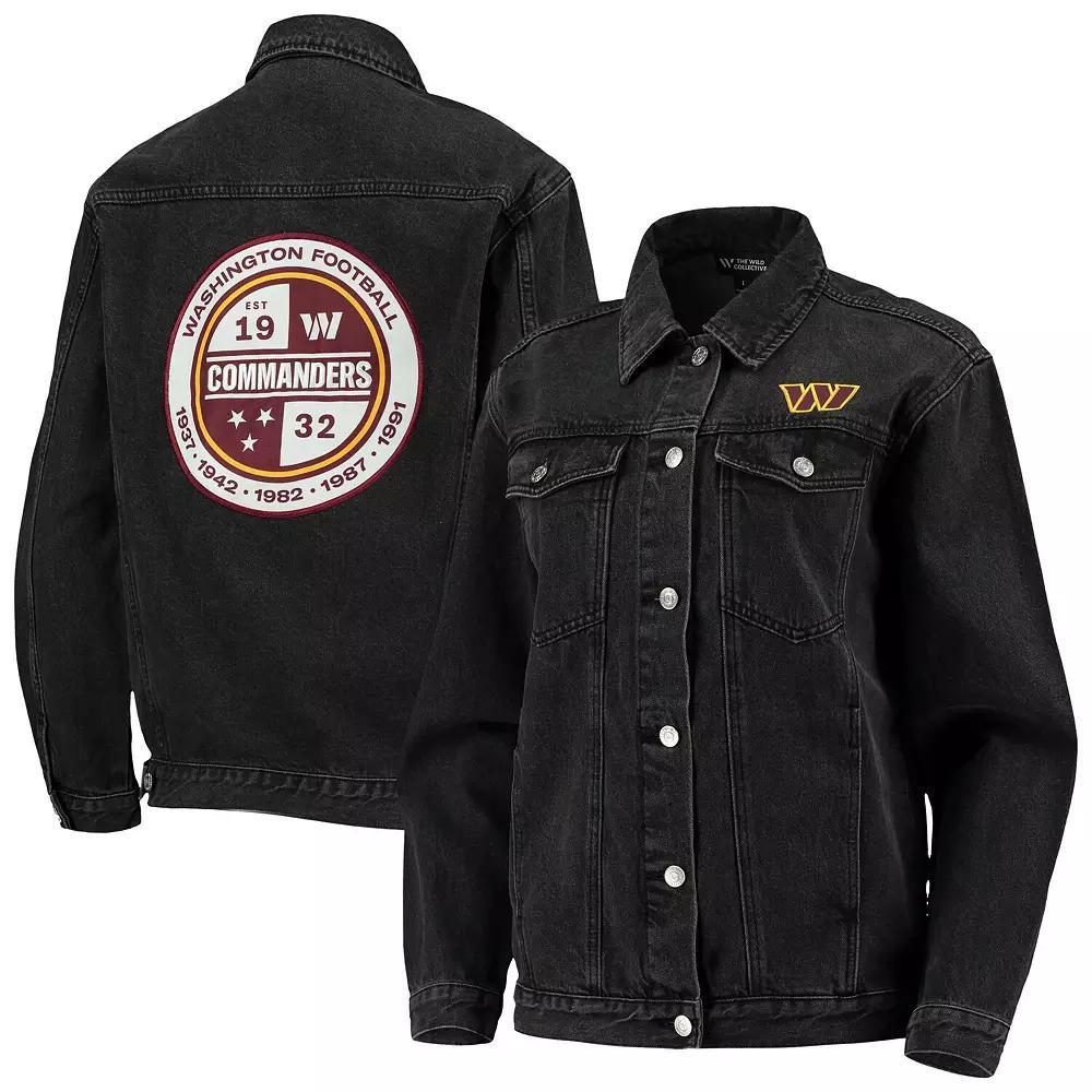 Women's The Wild Collective Black Washington Commanders Button-Up Denim Jacket, Size: Large, Wft Black Product Image