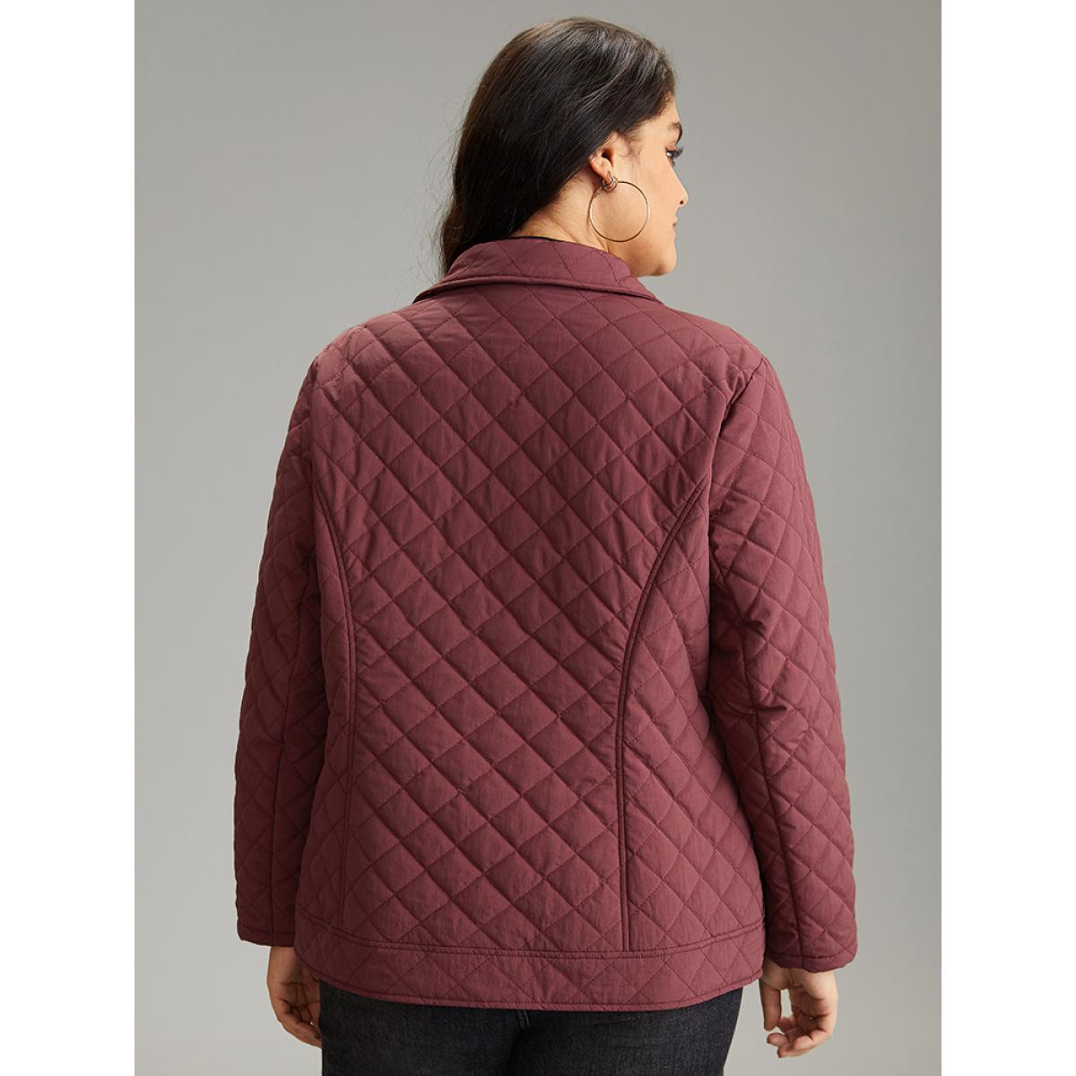 Plus Size Zipper Fly Quilted Button Detail Lapel Collar Jacket Women Burgundy Texture Pocket Dailywear Jackets BloomChic 22-24/3X Product Image