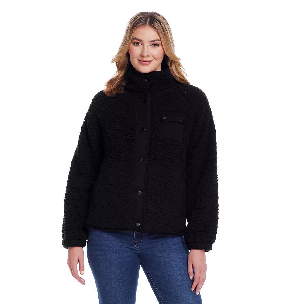 Women's Weathercast Snap Front Bonded Sherpa Fleece Jacket, Size: Medium, Grey Plaid Product Image