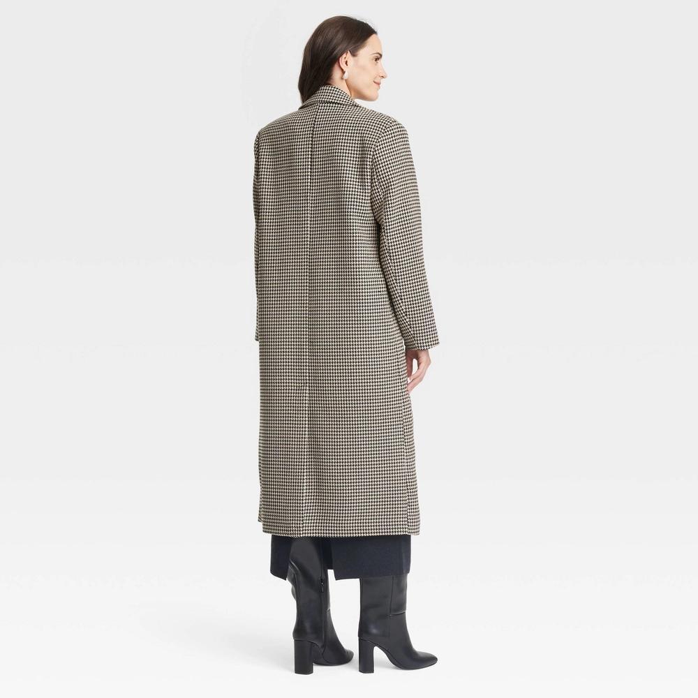 Women's Faux Wool Topcoat - A New Day™ Black/Tan Houndstooth L Product Image