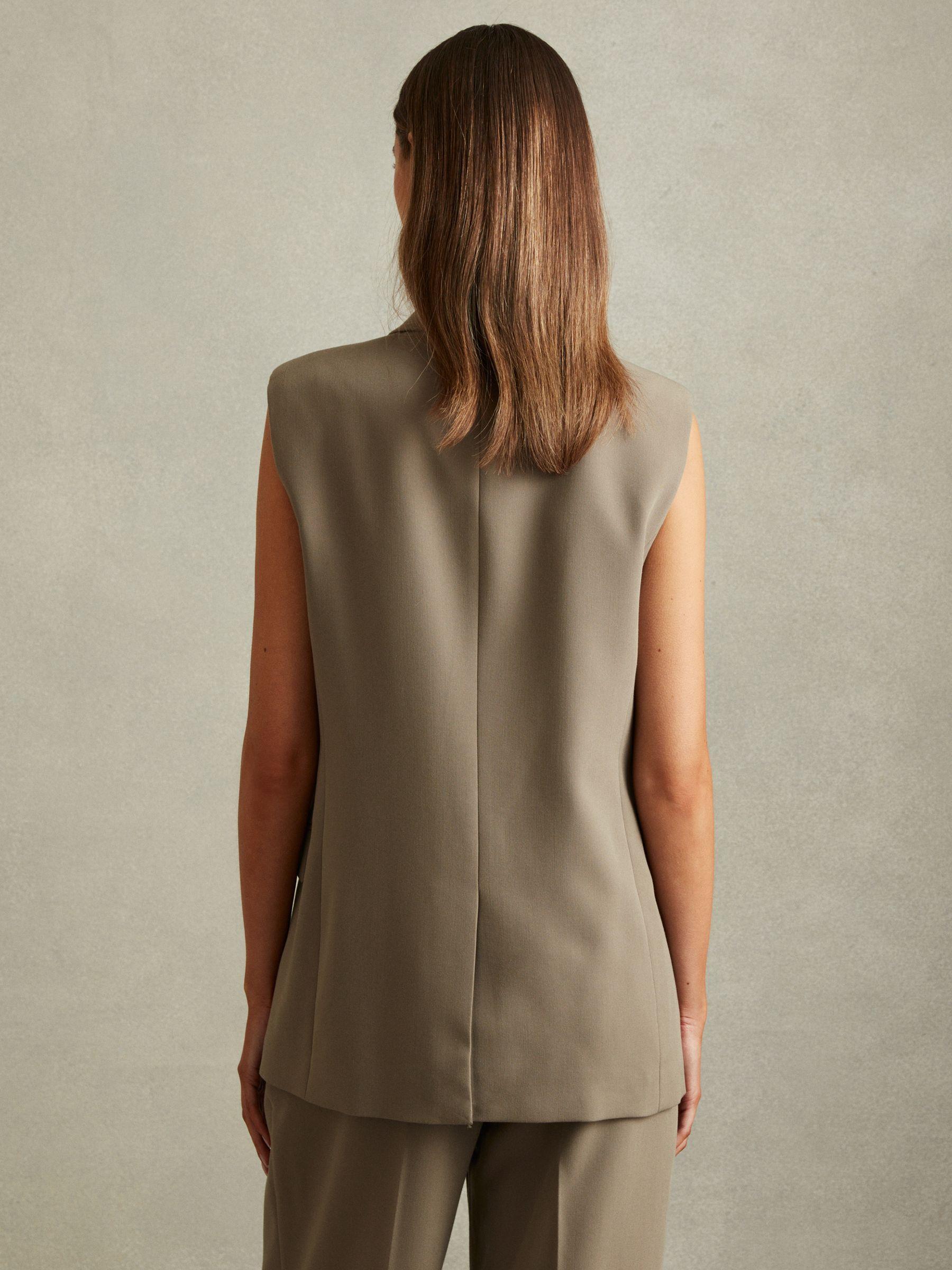 Double Breasted Longline Suit Waistcoat in Khaki Product Image