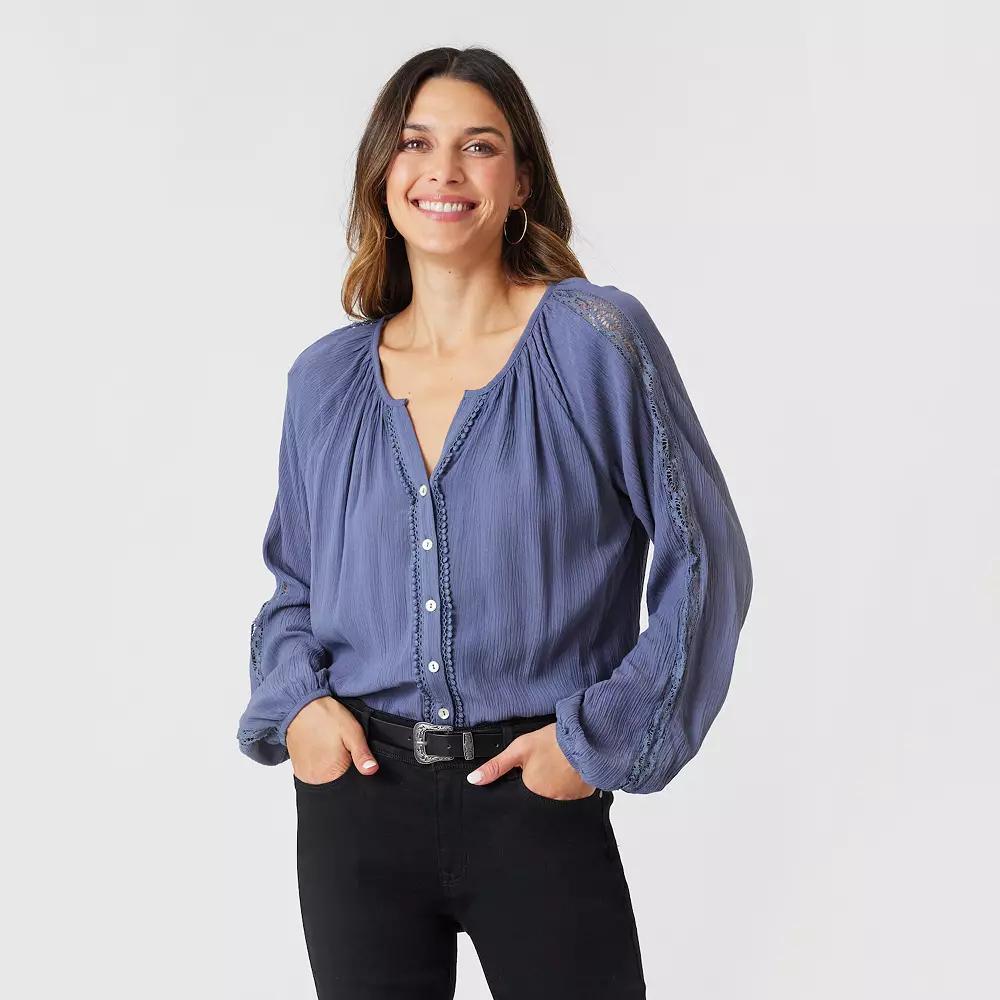 Women's Angels Forever Young Hazel Button Down Blouse, Size: Medium, Grisaille Product Image