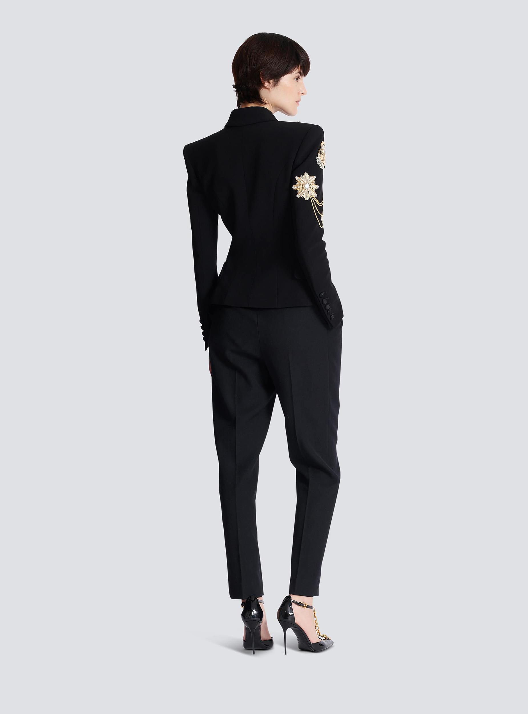 Crepe 6-button jacket with embroidered patches Product Image