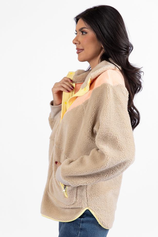 Good Feelings Beige Multi Colorblock Sherpa Pullover FINAL SALE Product Image