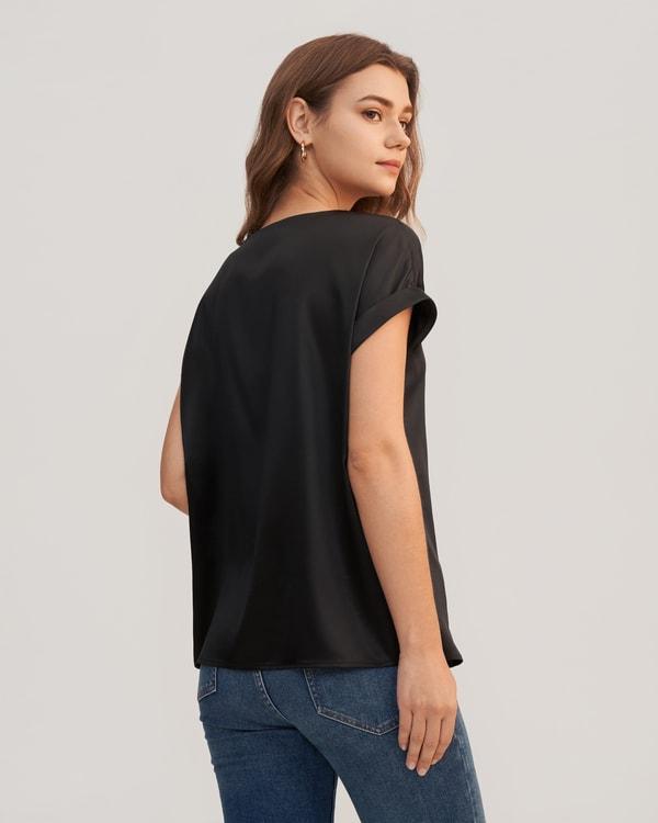 Short Sleeves Round Neck Silk Tee Product Image