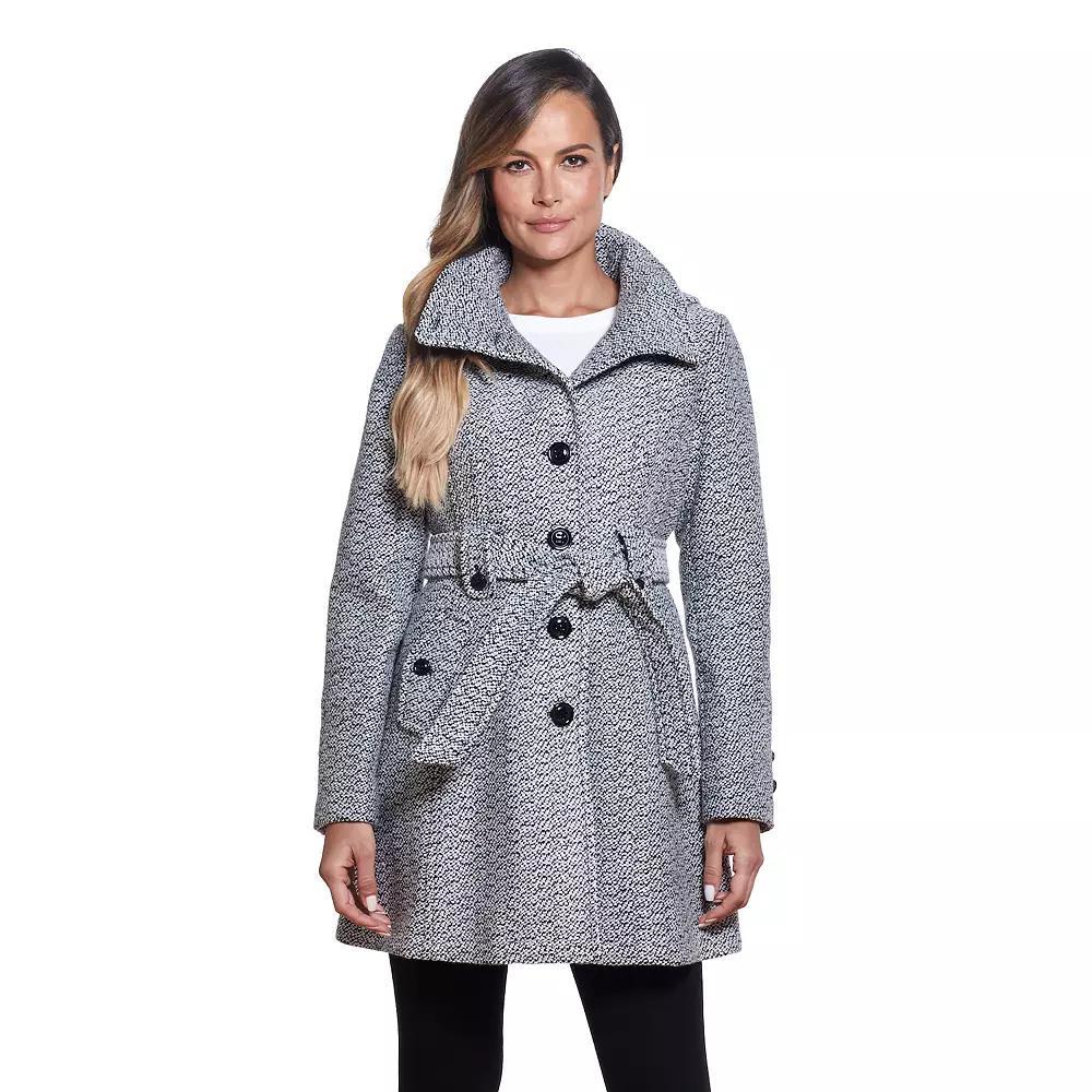 Women's Gallery Hooded Wool-Blend Walker Coat, Size: XL, Print Product Image