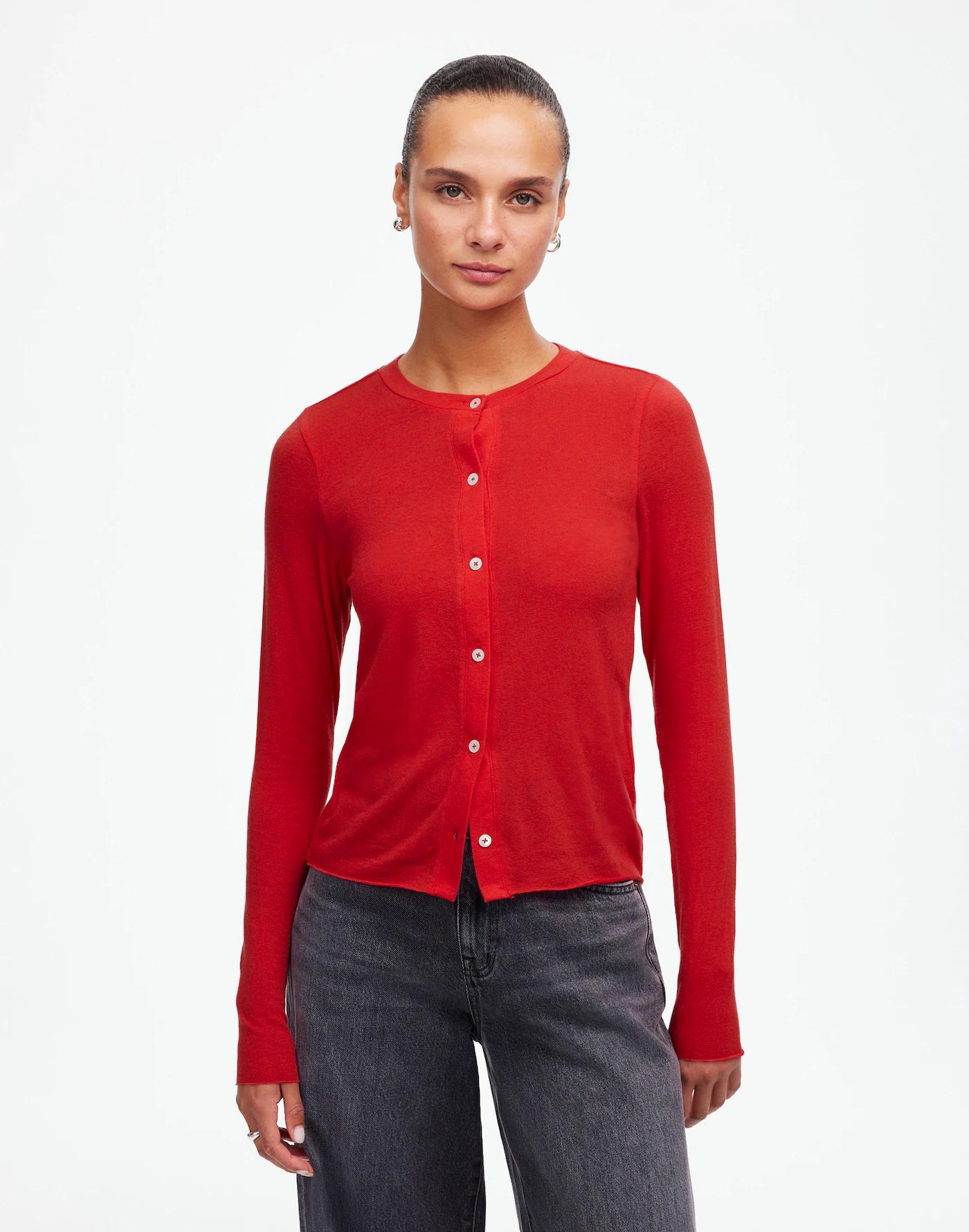 Wool-Blend Crewneck Cardigan Product Image