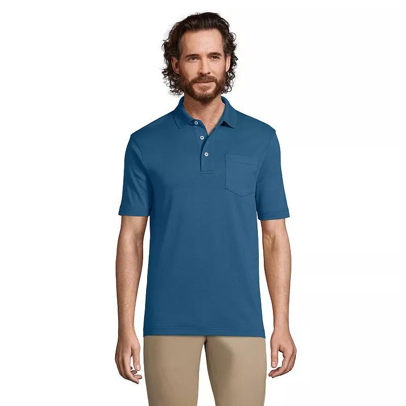 Big & Tall Lands End Super Soft Supima Pocket Polo, Mens Pale Grey Blue Product Image