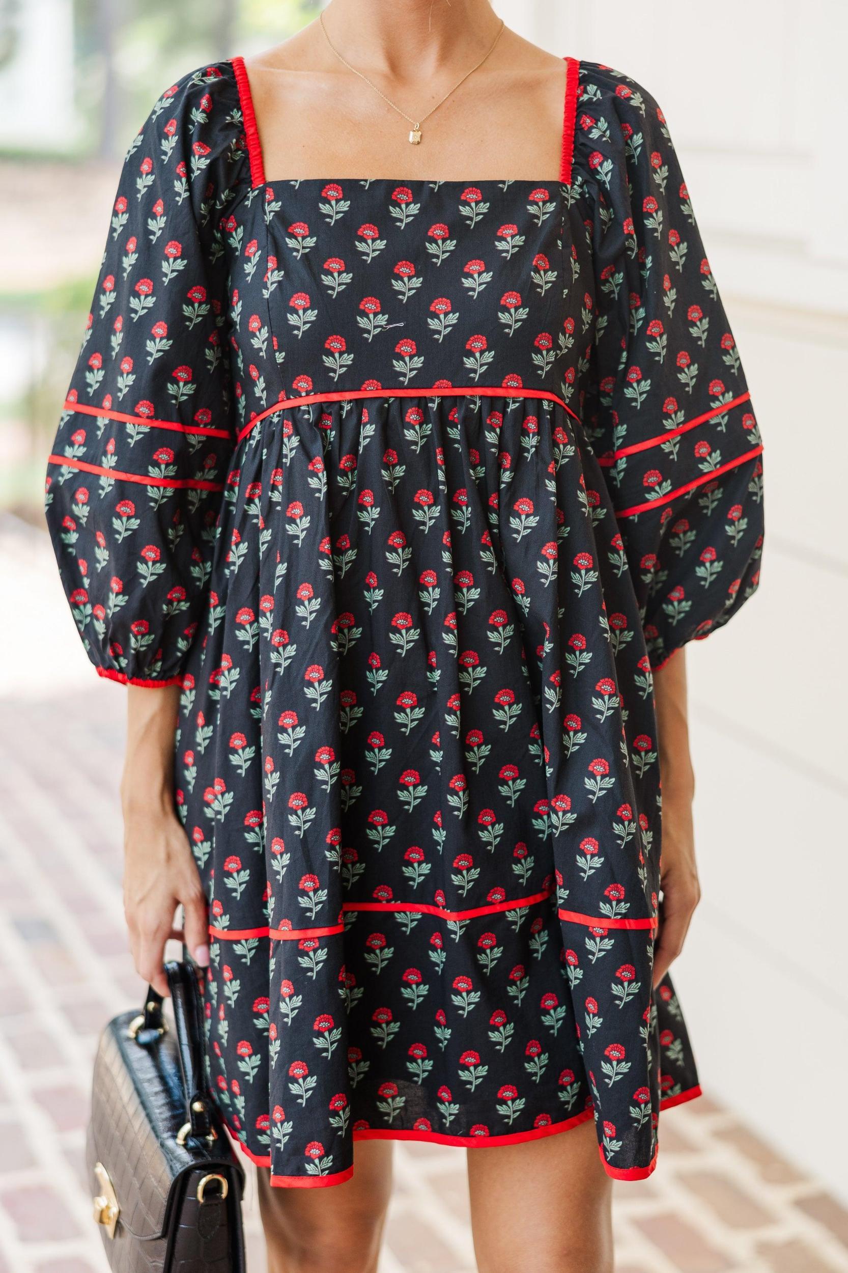 Want It All Black Floral Babydoll Dress Female Product Image