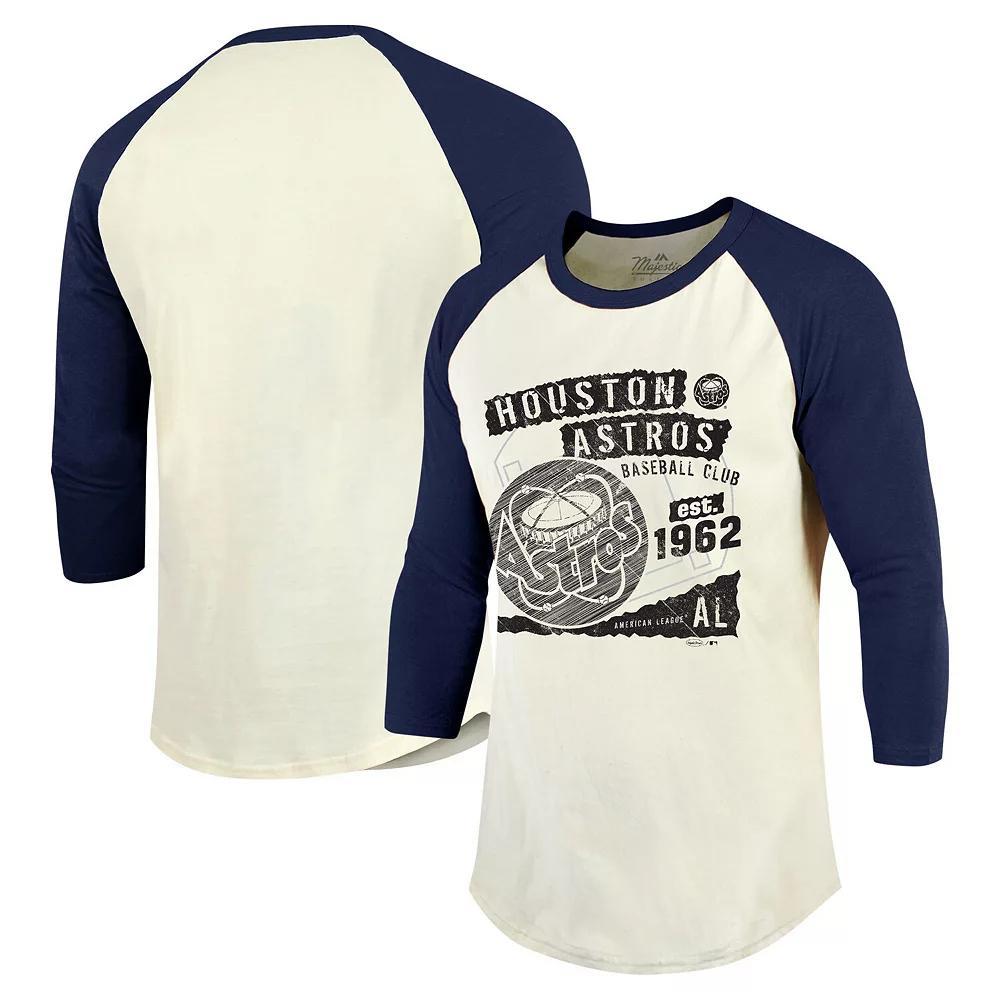 Men's Majestic Threads Cream/Navy Houston Astros Raglan 3/4-Sleeve T-Shirt, Size: Medium, Beige Product Image